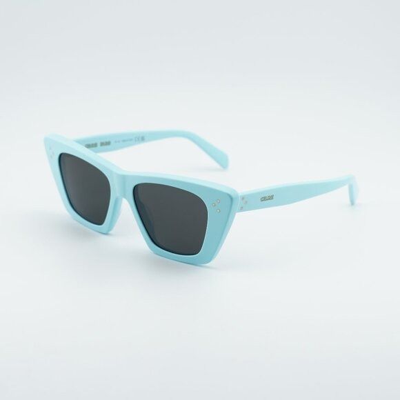 Celine CL40187I 84A Sunglasses Shiny Sky Blue Cat Eye Frame, Grey Lenses Celine 3 Dots Cl40187i Women Blue Cat Eye Sunglasses – Otticanet main image 2