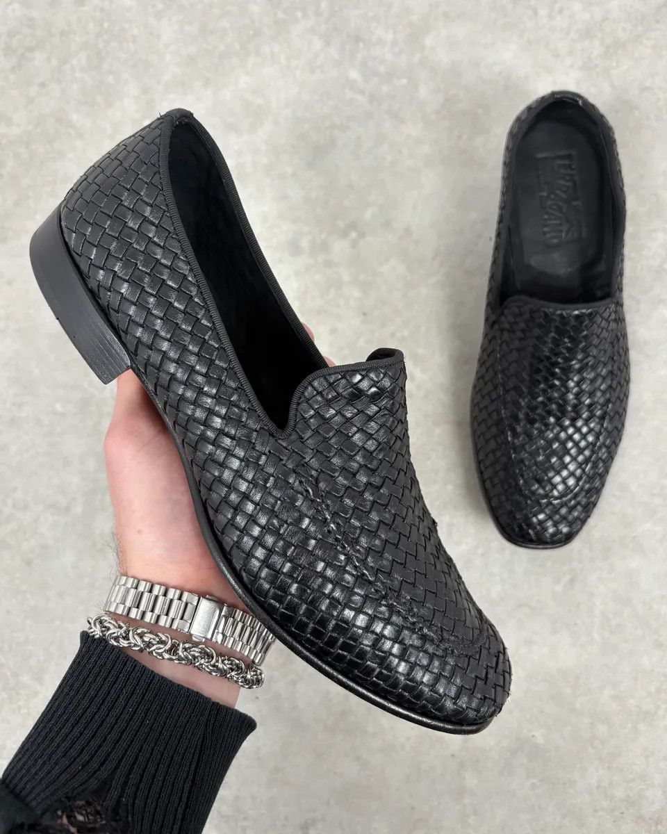 Ferragamo Black Woven Leather Loafers