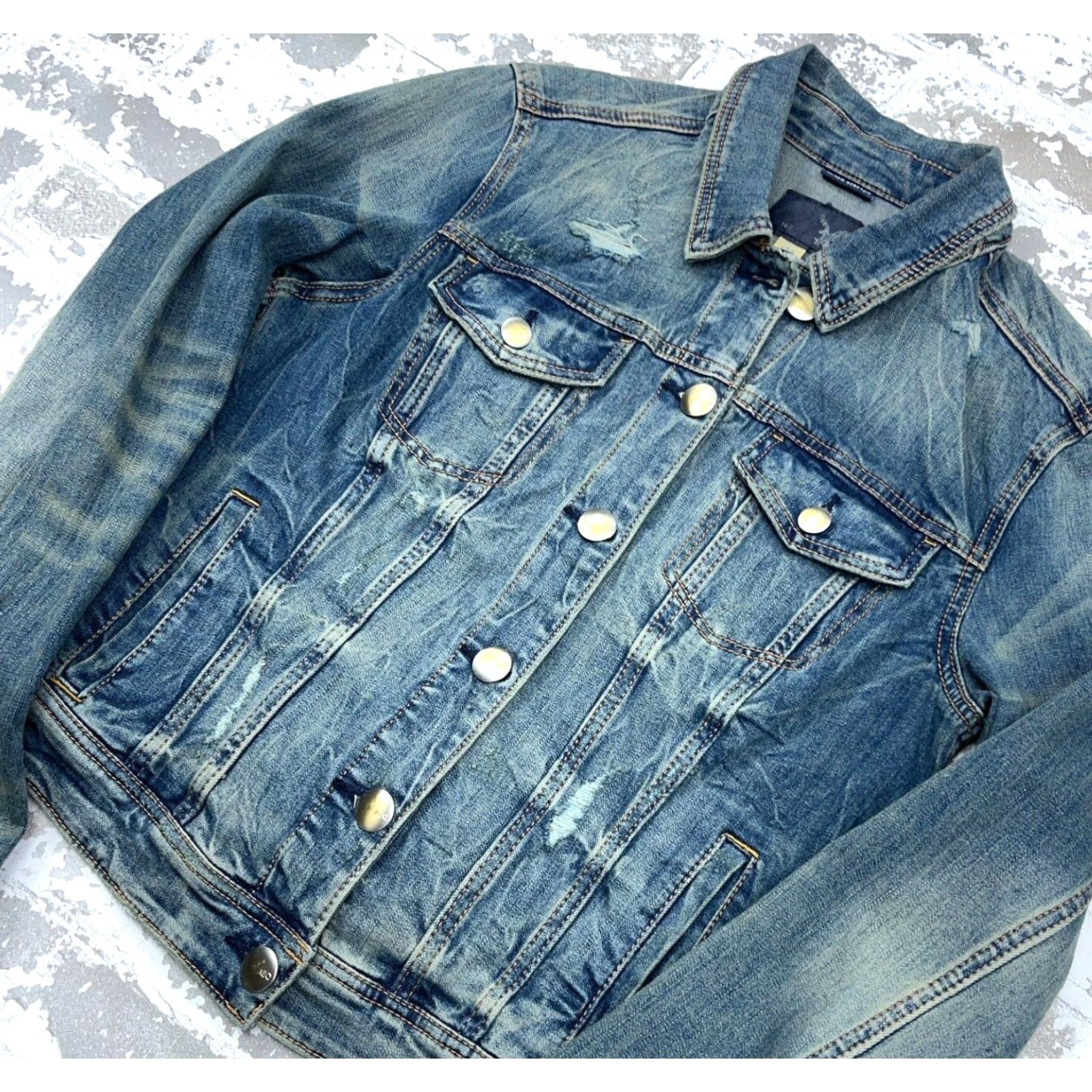 American Eagle Outfitters American Eagle Outfitters Denim Jacket Women L Blue Cropped Trucker Retro 80s 90s Biker Style Casual Size 36" / US 14 / IT 50 - 4 Thumbnail