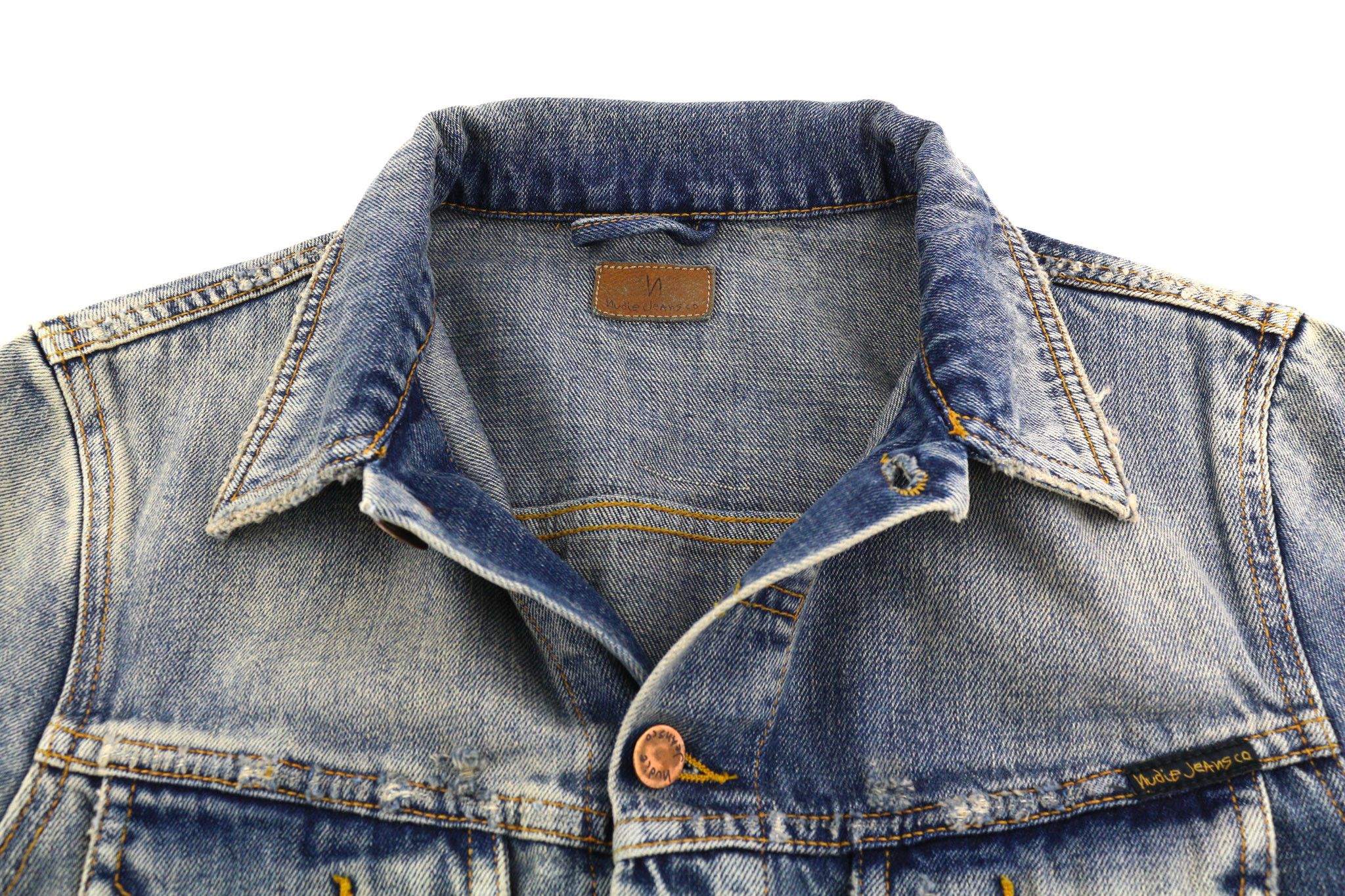 Nudie Jeans BILLY S Shimmering Indigo Distress Polo Neck Jacket 82485 Size US S / EU 44-46 / 1 - 4 Thumbnail