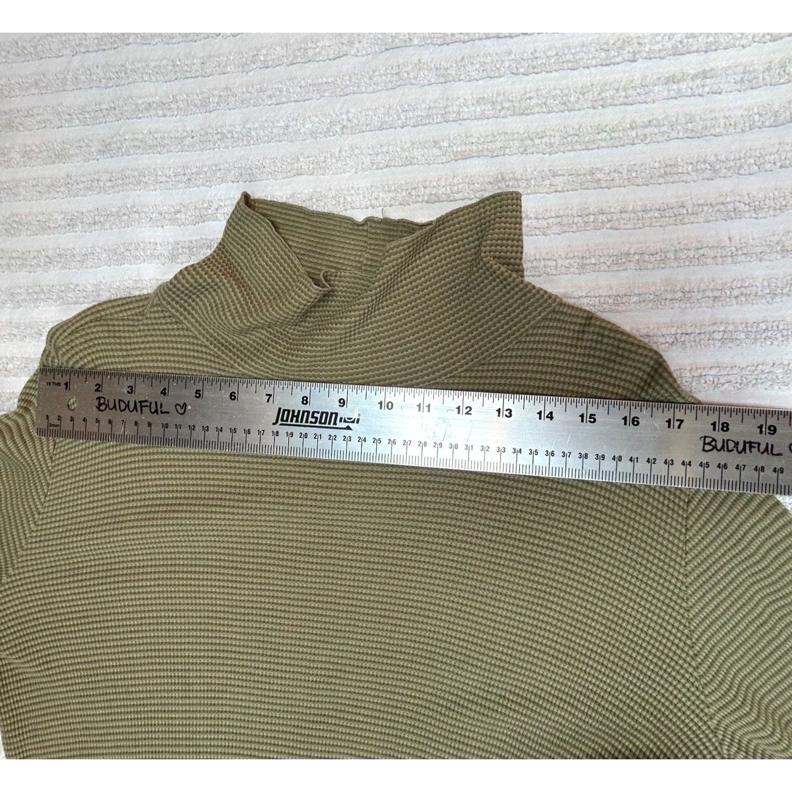 Vintage Cut Loose Women's Turtleneck Top Long Sleeve Waffle Knit T-Shirt Green Medium Size M / US 6-8 / IT 42-44 - 5 Thumbnail