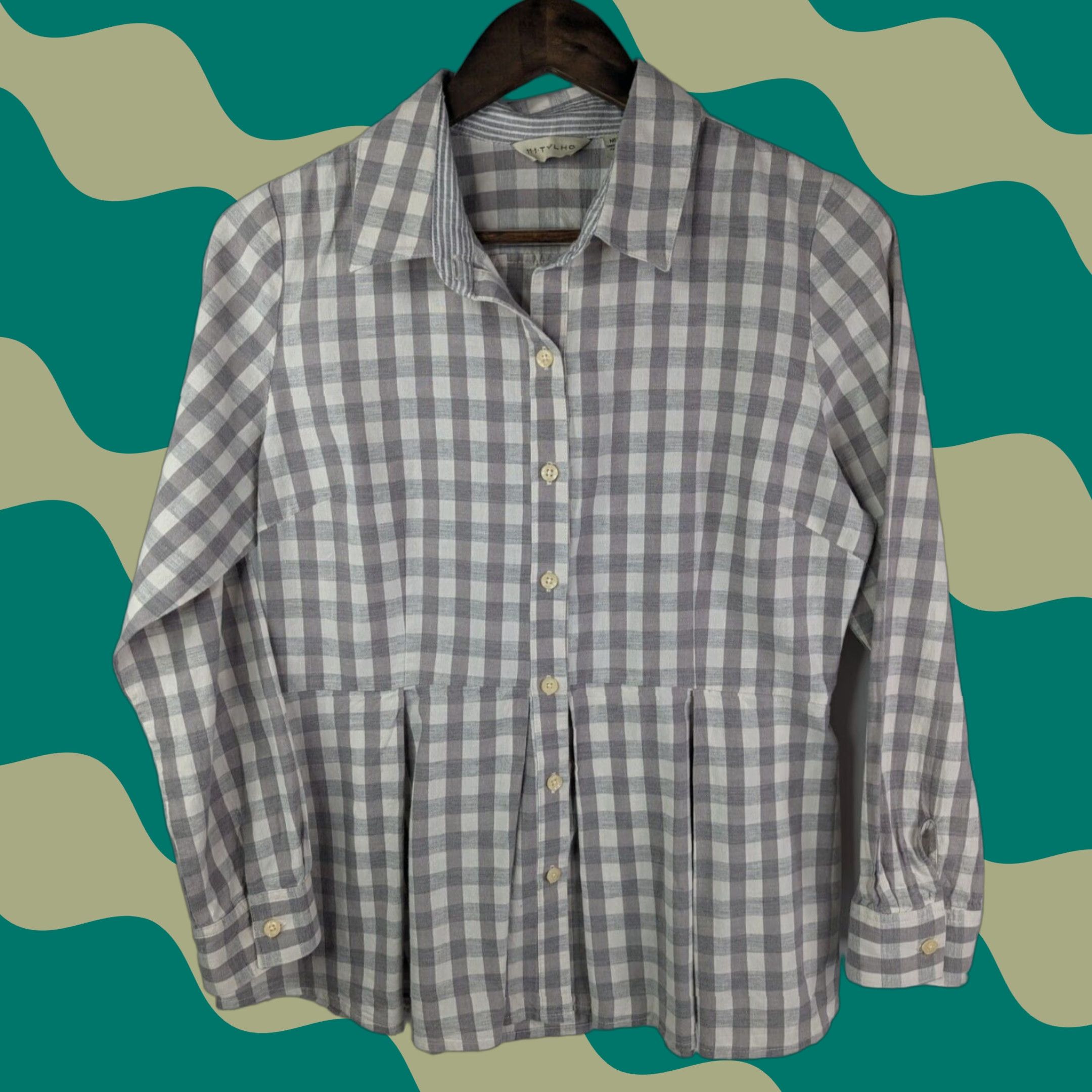 Anthropologie **Anthropologie Buffalo Check Peplum Button Down Top Medium Gray** User: Anthropologie Buffalo Check Peplum Button-Down Top Medium Gray Size M / US 6-8 / IT 42-44 - 1 Thumbnail