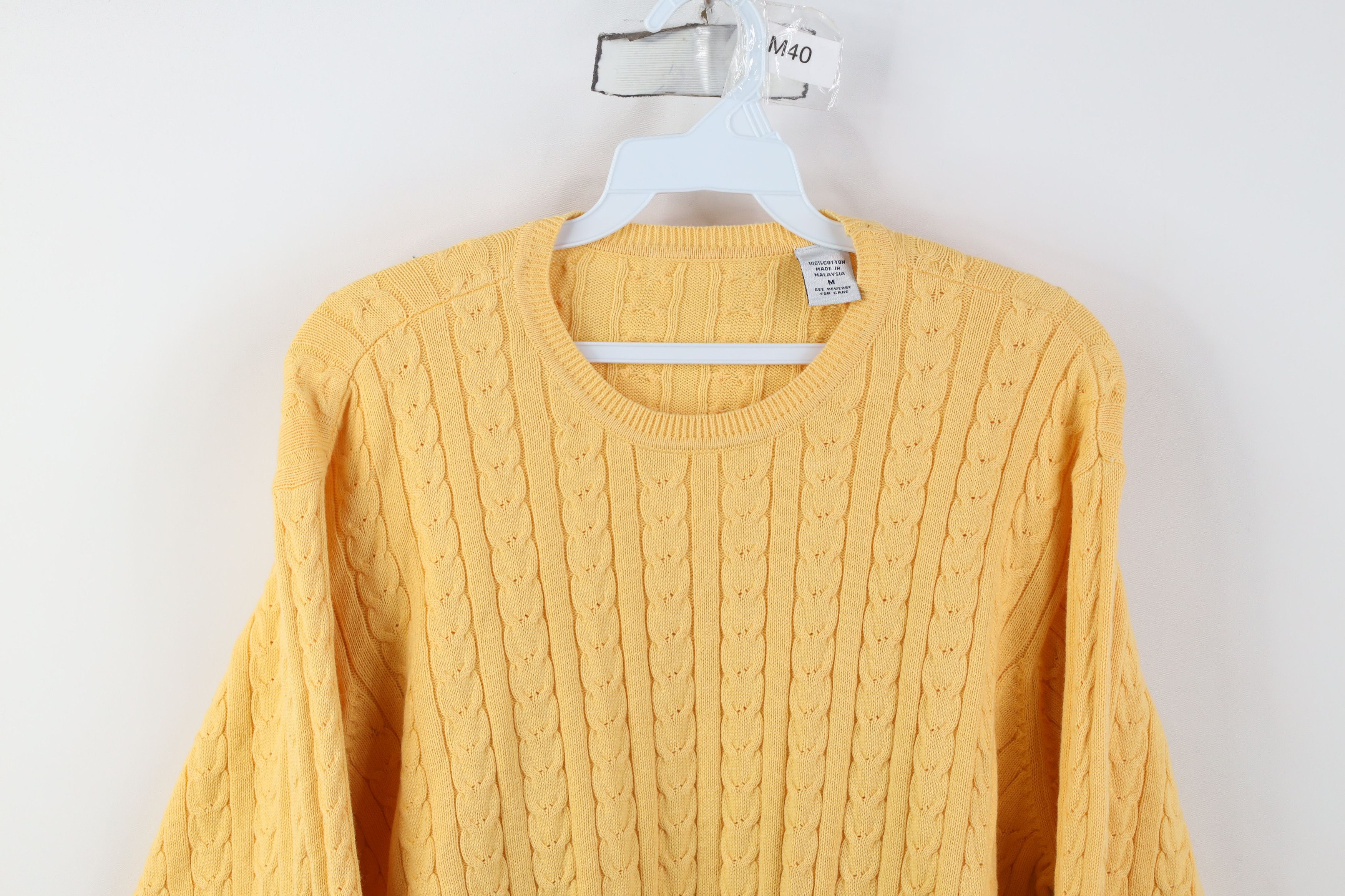 Vintage Vintage 90s Streetwear Chunky Cable Knit Sweater Yellow Size US M / EU 48-50 / 2 - 2 Thumbnail