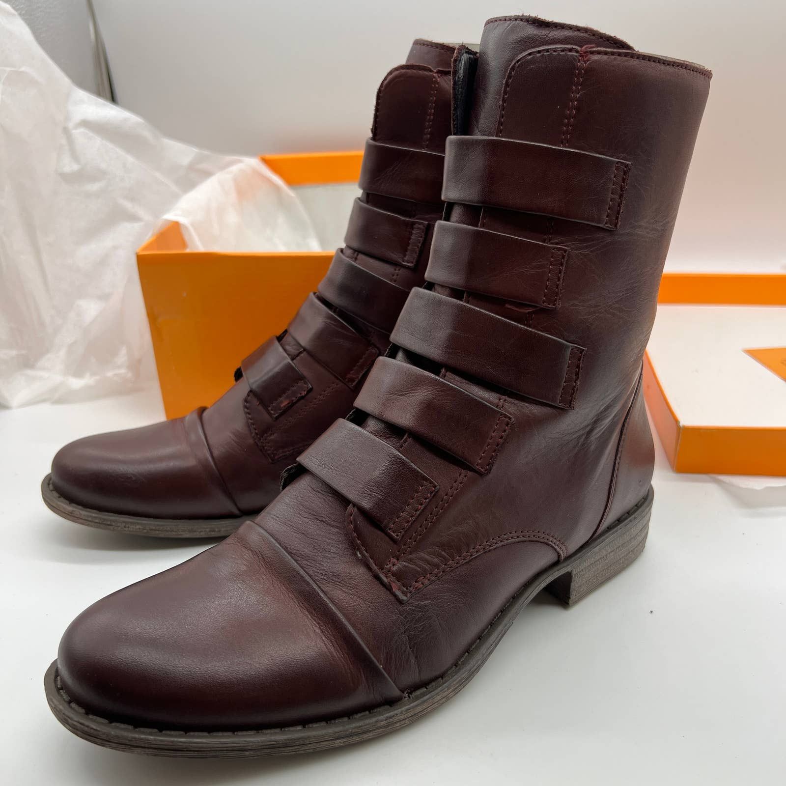 As Is Miz Mooz Leather Strapped Wide Width Mid Boots -Leighton 