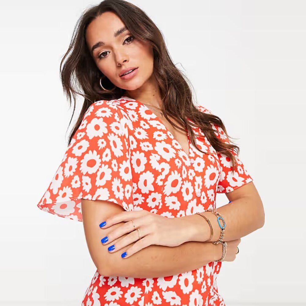 Asos NWT New ASOS Button Front Red Floral Dress Size 12 Size XL / US 12-14 / IT 48-50 - 2 Thumbnail