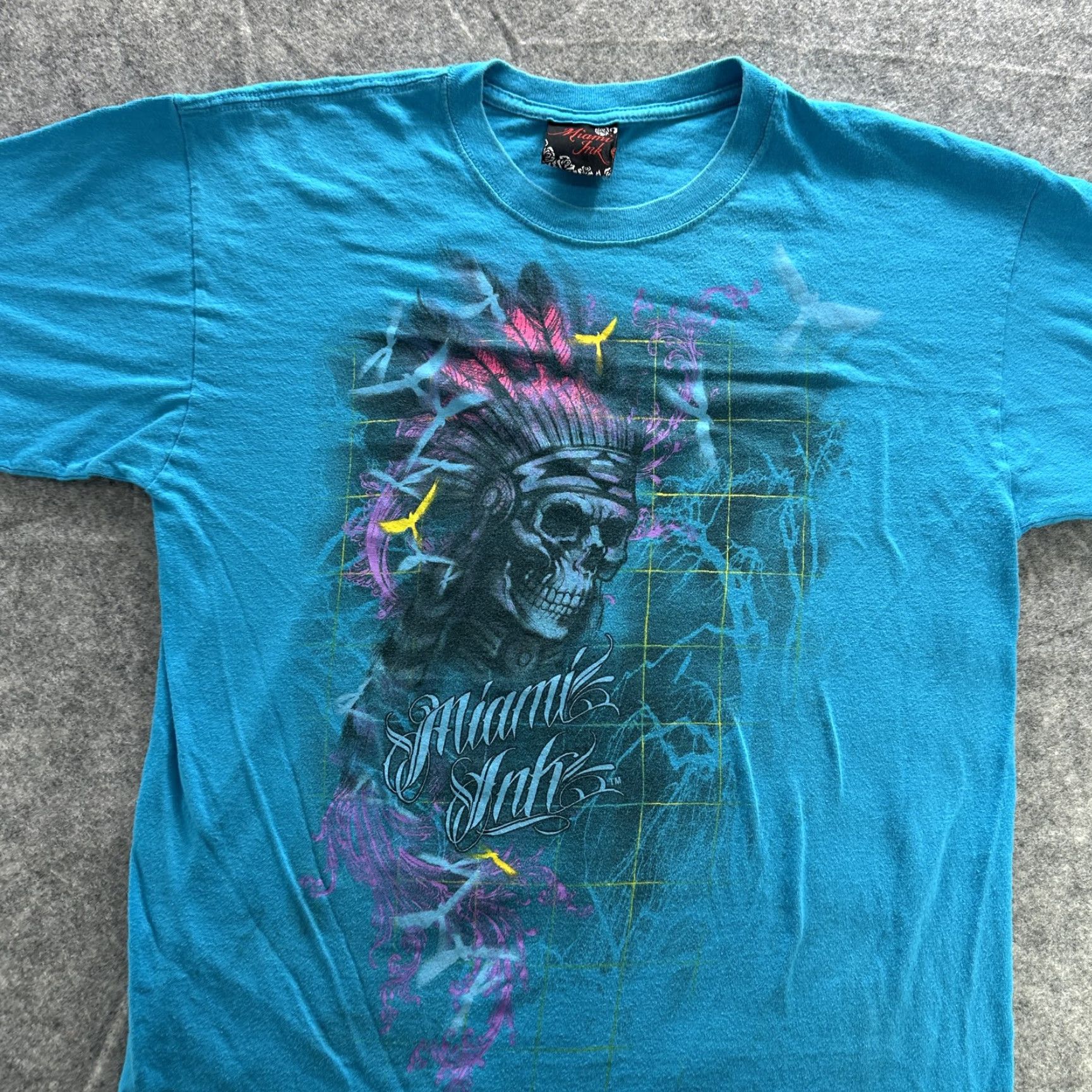 Vintage VINTAGE Miami Ink Shirt Mens Large Blue Skull Headdress Tattoo Art Tee 2008 Size US L / EU 52-54 / 3 - 5 Thumbnail