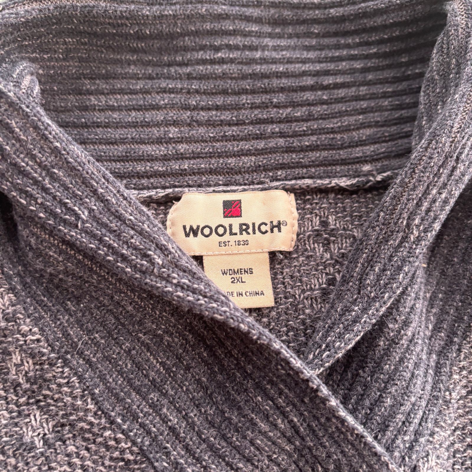 Vintage × Woolrich Woolen Mills Vintage 2000s Woolrich gray nature knit shawl collar sweater Size XXL / US 16-18 / IT 52-54 - 3 Thumbnail