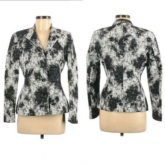 Italian Fitted Blazer Sz 8 Black Ink Blot Single Breasted Ar