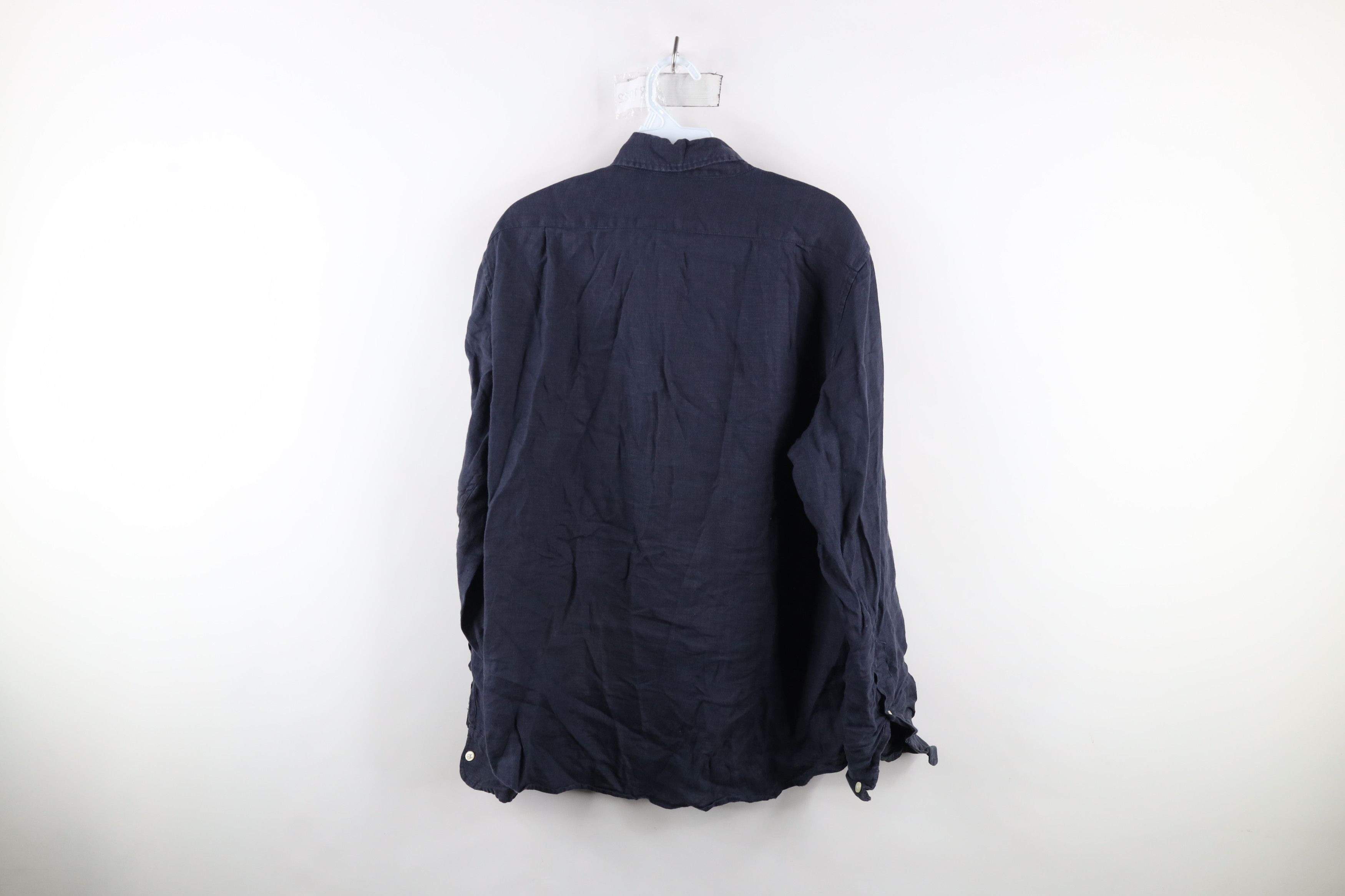 J.Crew × Vintage J Crew Linen Weave Collared Button Down Shirt Dark Blue Size ONE SIZE - 7 Thumbnail