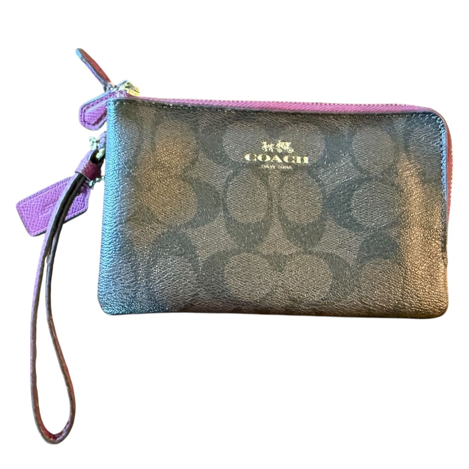Coach Coach Double Zip Brown & Fuchsia Wristlet Wallet Size ONE SIZE - 1 Thumbnail