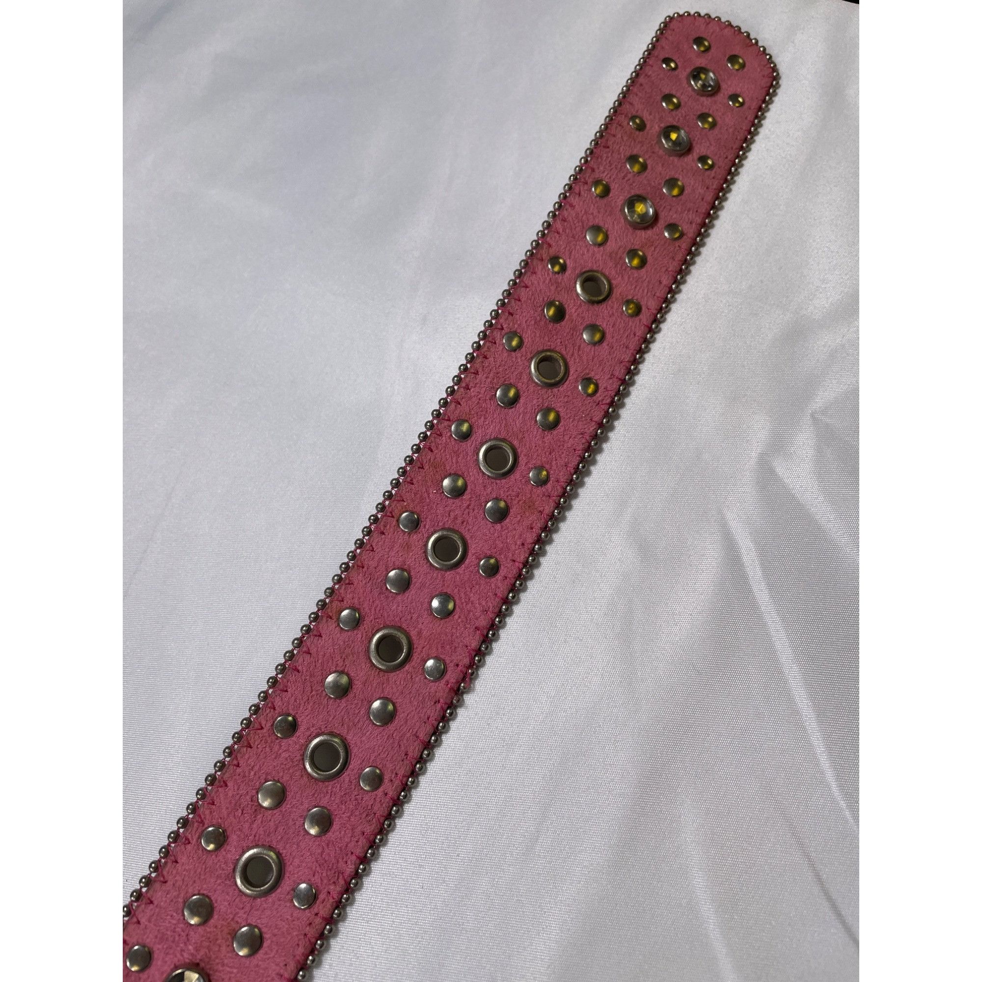 Designer Pink Studded Leather Belt With Rhinestone Buckle SKIU 7590 Size ONE SIZE - 8 Thumbnail