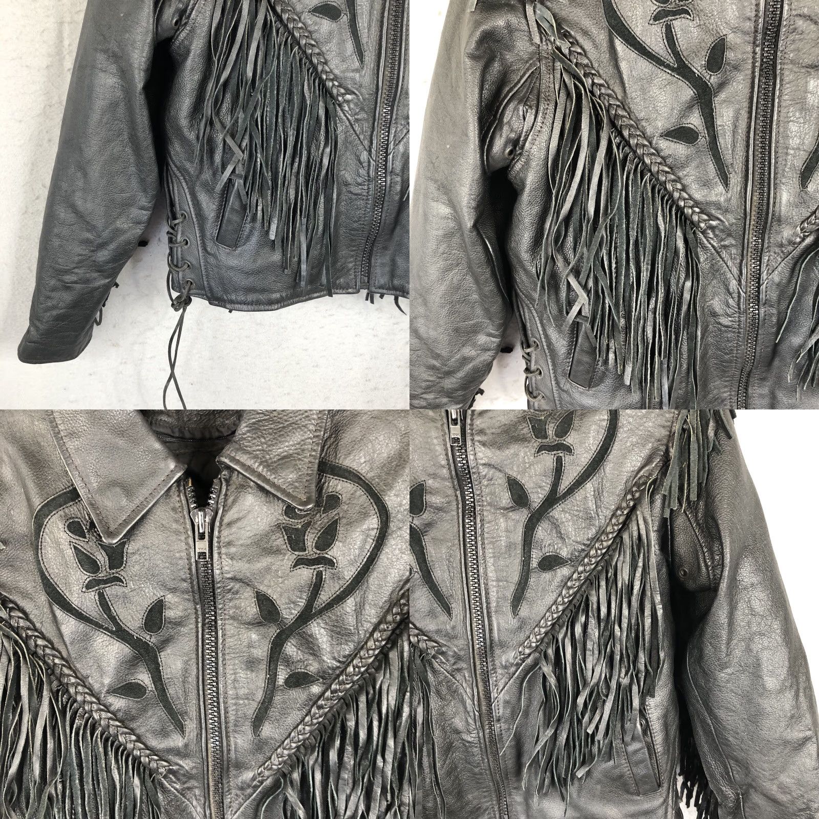 Vintage VINTAGE Black Leather Jacket Womens M Moto Fringe Scrolls Braids Biker Whimsigoth Rock Leather Jacket? Size M / US 6-8 / IT 42-44 - 10 Thumbnail