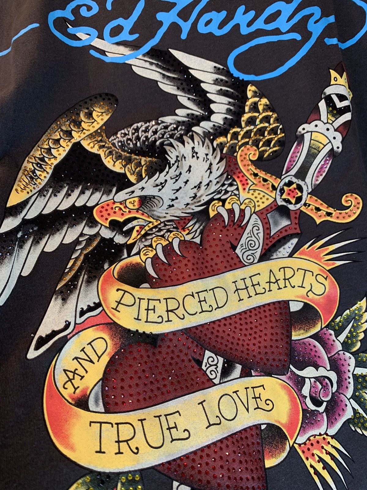 Designer × Ed Hardy *RARE* New Ed Hardy Rhinestoned Pierced Hearts Art T-Shirt L Size US L / EU 52-54 / 3 - 4 Thumbnail