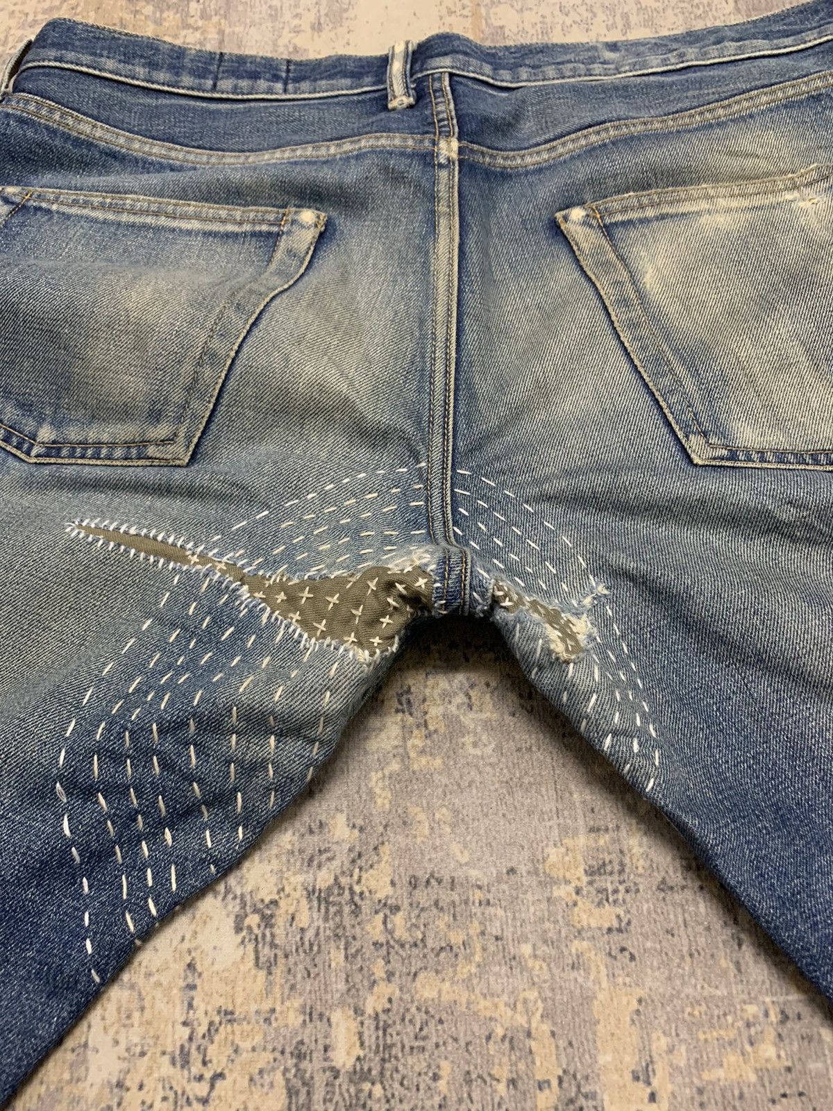 Japanese Brand Japanese Blue Work Custom Sashiko Boro Selvedge Denim Size US 35 - 19 Thumbnail