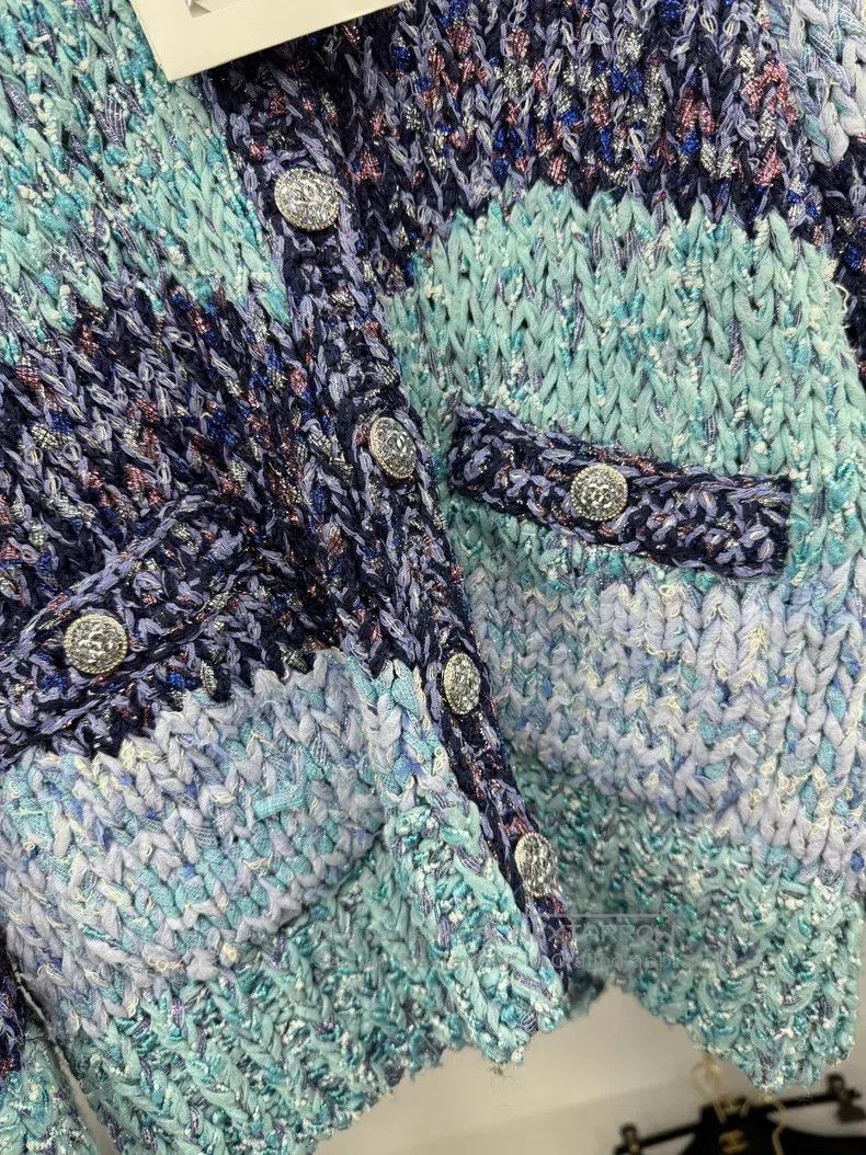 Chanel Chanel 23P blue thick line silhouette knitted cardigan coa Size XS / US 0-2 / IT 36-38 - 2 Thumbnail