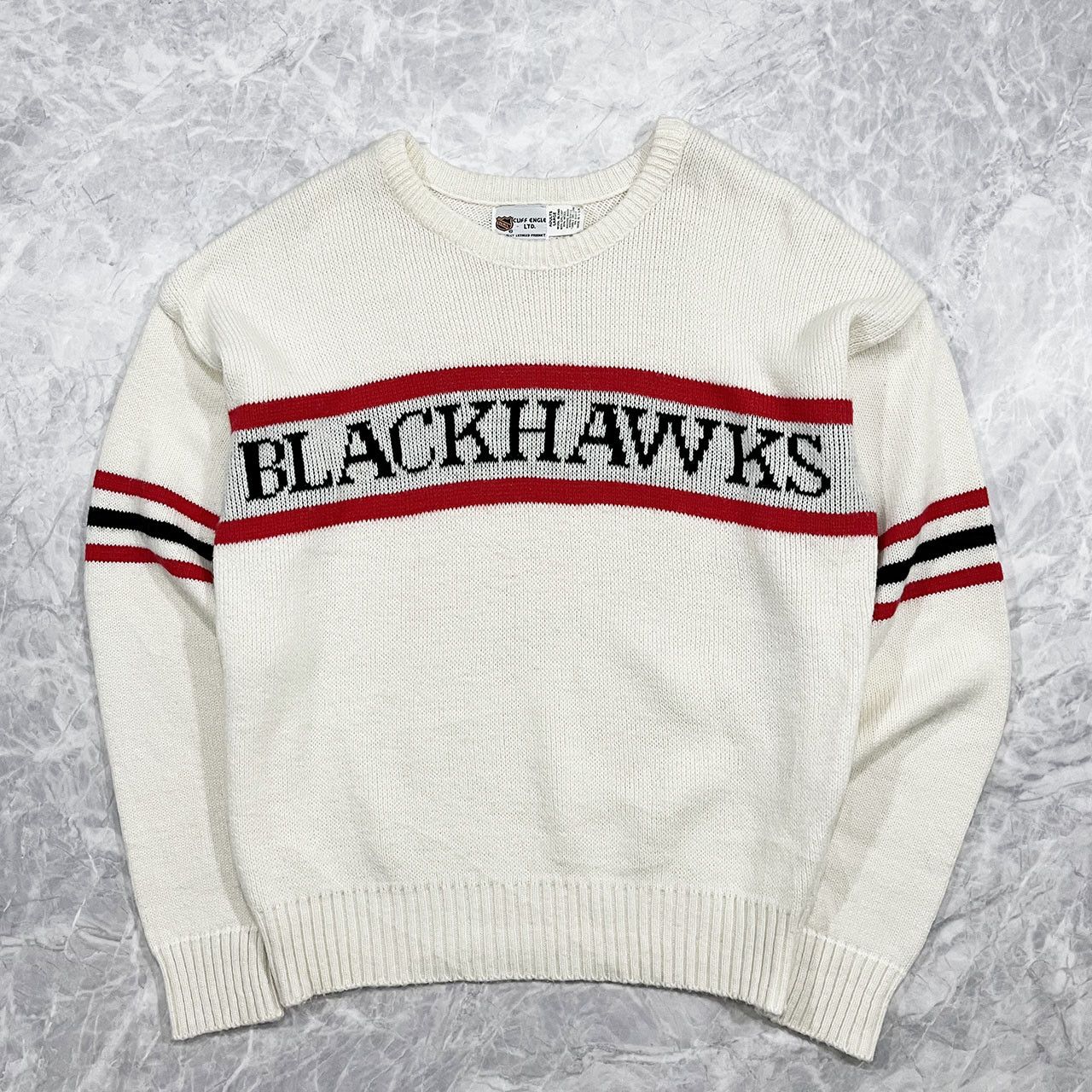 image of VTG 90's Nhl Chicago Blackhawks Cliff Engle Wool Knit Sweater in White, Men's (Size Large)