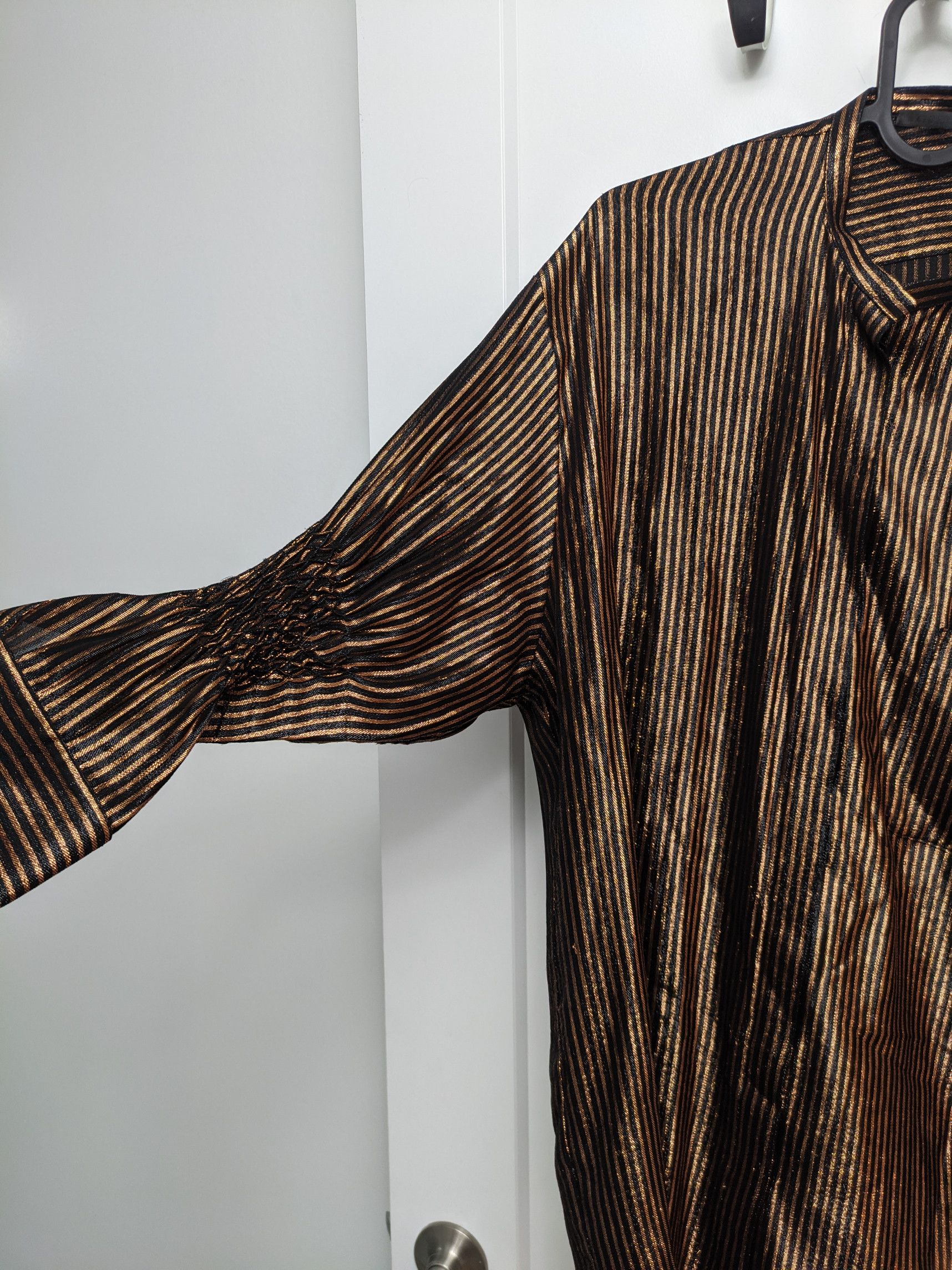 Haider Ackermann SS17(?) Bronze Metallic Striped 3/4 Sleeve Shirt Size L / US 10 / IT 46 - 3 Thumbnail