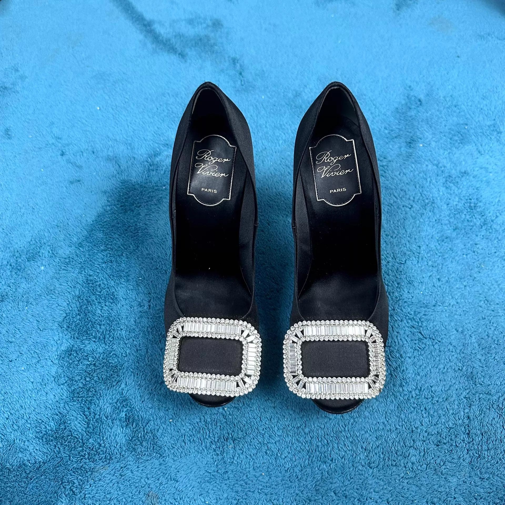 Roger Vivier RV Crystal Buckle Black High Heels Women's 35.5 Size US 5 / IT 35 - 1 Thumbnail