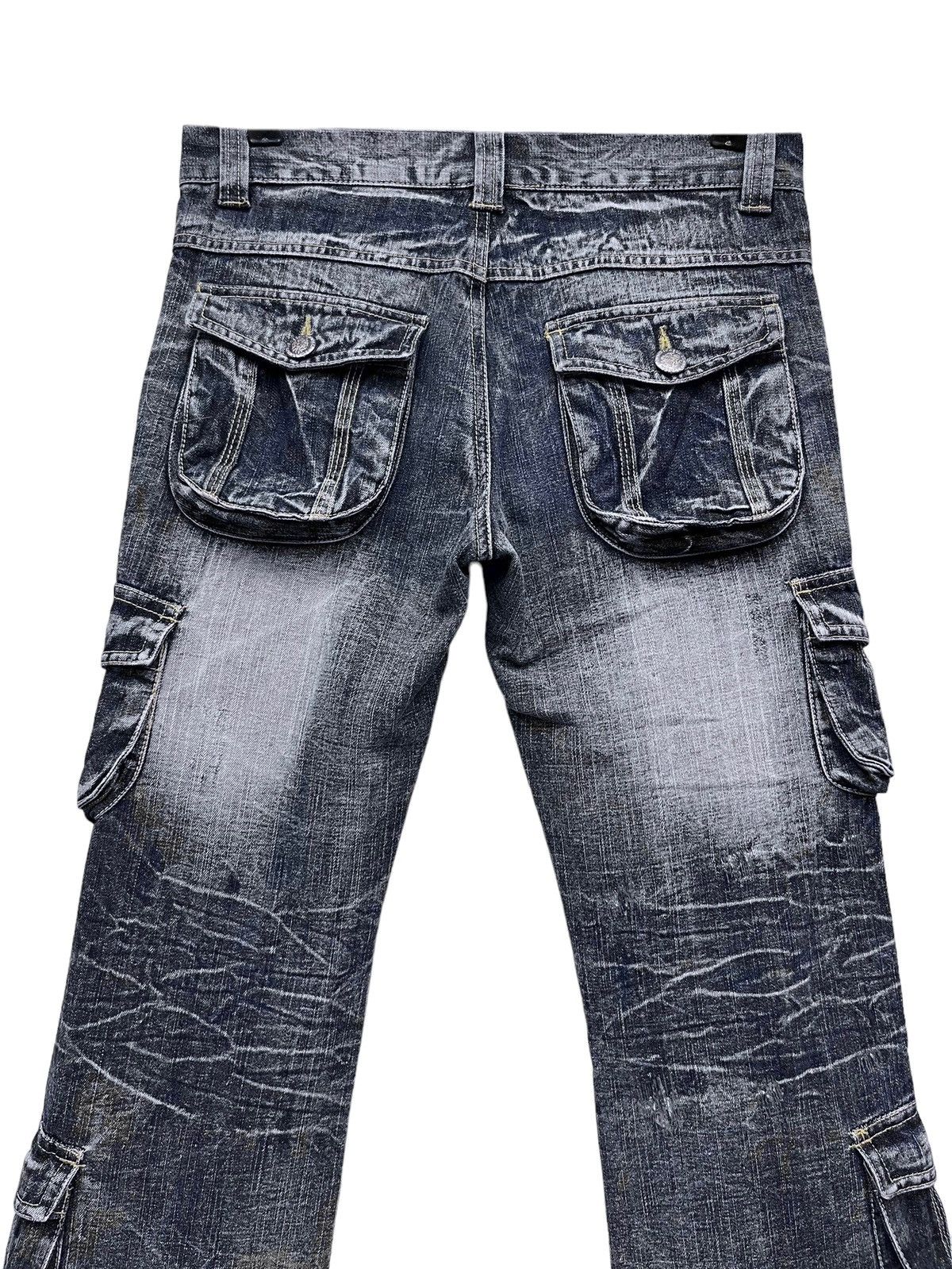 【LOWBOX】 Damage Design Denim LOWBOX JAPAN Punk Distressed Whisker Multipocket Flare Denim