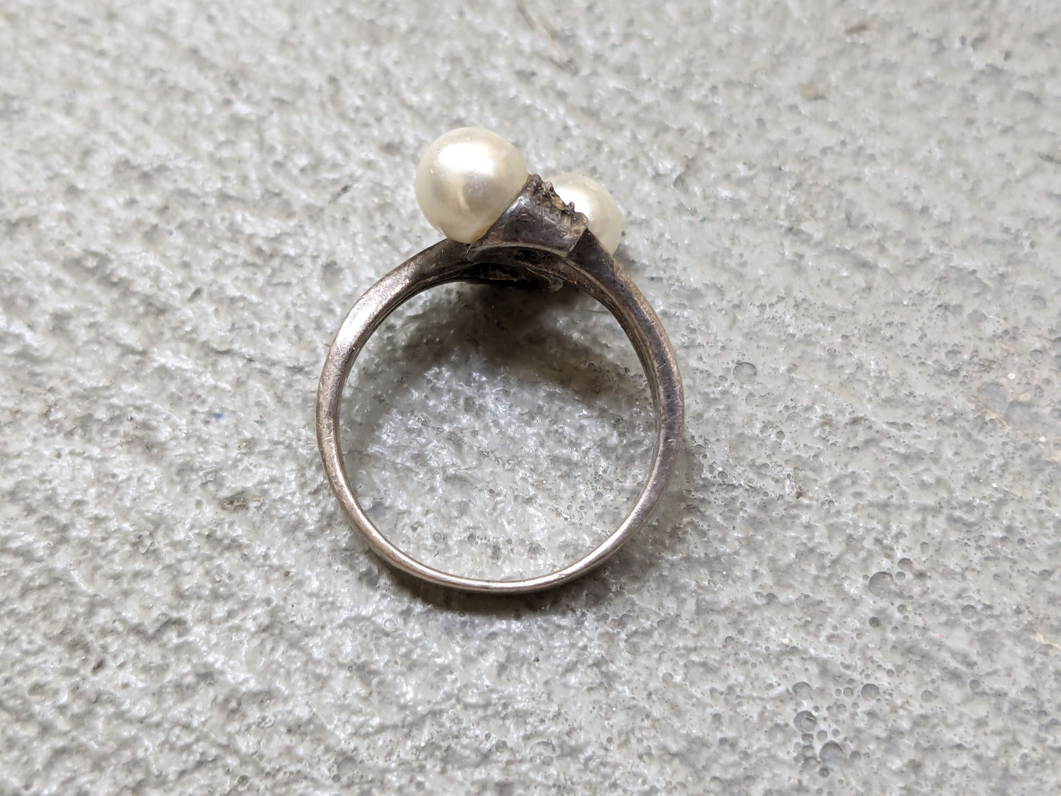 Jewelry Vintage Sterling Silver Ring 6.75 Faux Pearl Modern Minimal Size ONE SIZE - 6 Thumbnail