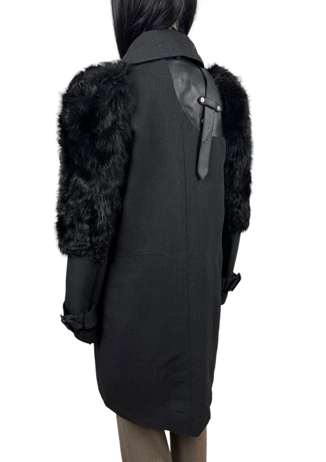 Designer Eudon Choi London Coat Wool-Leather & Real Fur Details UK10 Size M / US 6-8 / IT 42-44 - 7 Thumbnail