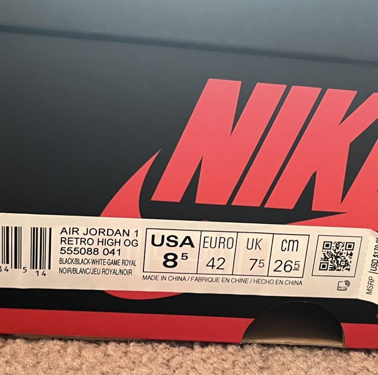 Nike Jordan 1 Royal Toe Size US 8.5 / EU 41-42 - 6 Thumbnail