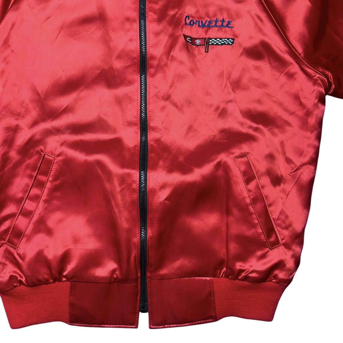Chevrolet × Vintage 80s Chevrolet Corvette Embroidered Red Satin Bomber Jacket Size US L / EU 52-54 / 3 - 9 Thumbnail