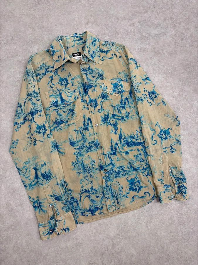 Dolce & Gabbana SS2004 Dolce & Gabbana Beige & Blue Floral Shirt Size US M / EU 48-50 / 2 - 4 Thumbnail