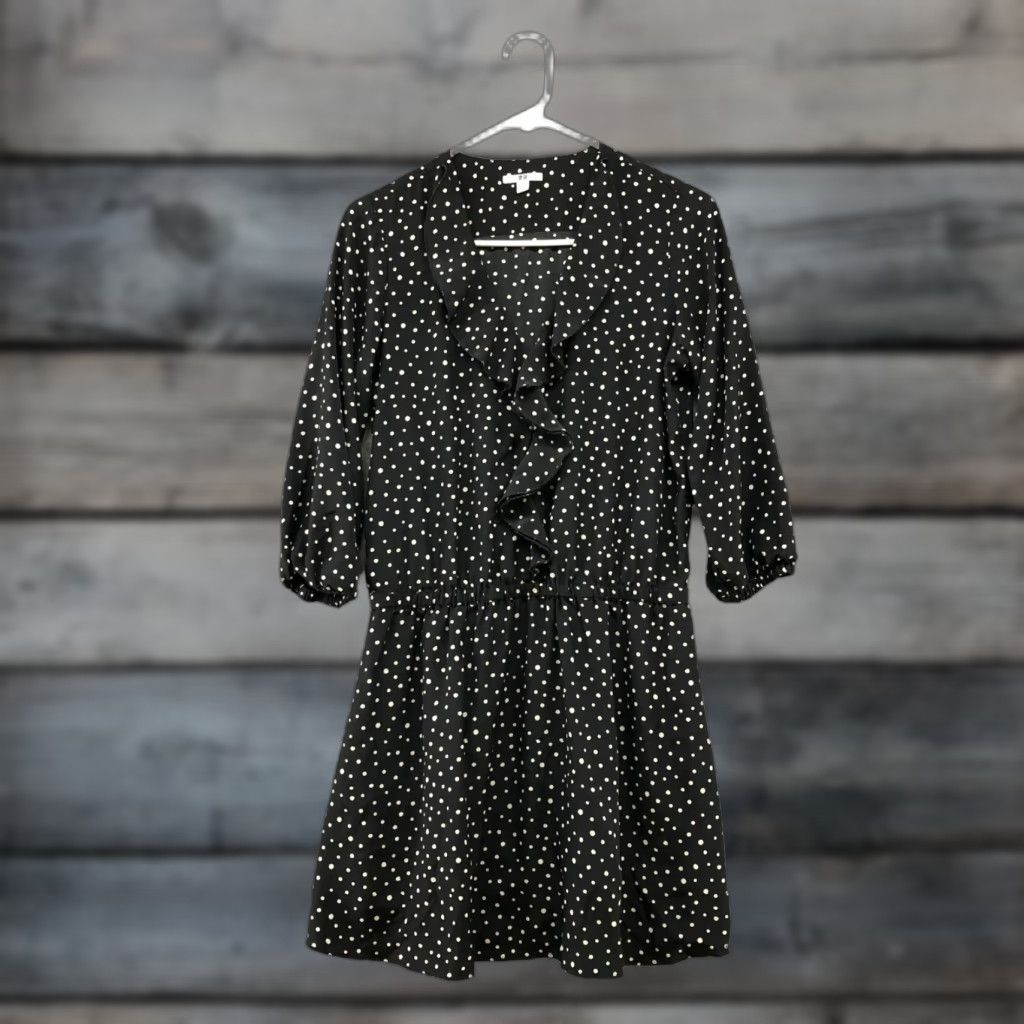Uniqlo Uniqlo Dress Polka Dot Mini V-Neck Ruffle Front Long Sleeve Women S Black Polyester Casual Formal Size S / US 4 / IT 40 - 1 Thumbnail