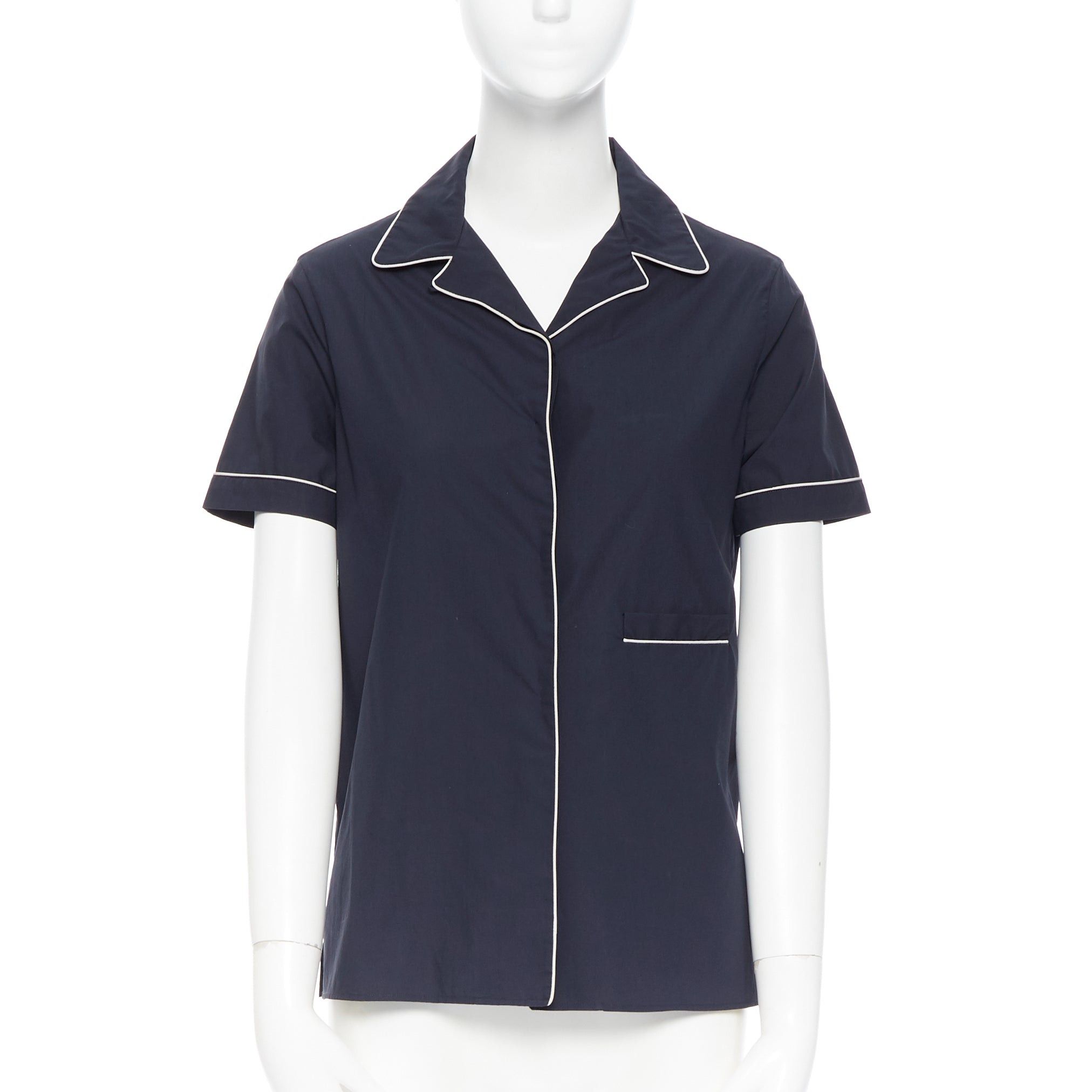 Jil Sander JIL SANDER navy blue cotton cuban shirt notch collar pipe short sleeves FR34 Size XS / US 0-2 / IT 36-38 - 1 Thumbnail