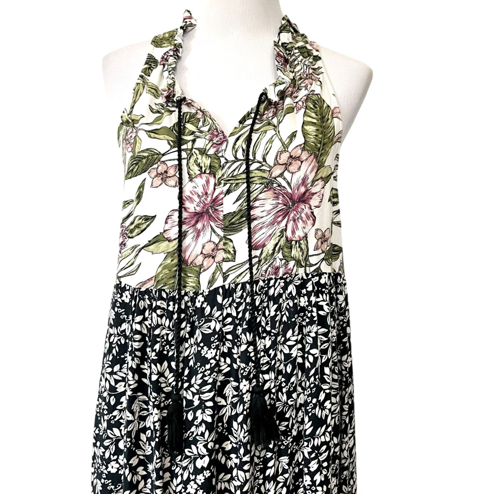 Vintage KAKTUS Womens Dress Floral Tiered Maxi Sleeveless Tassels Sz Large Size L / US 10 / IT 46 - 2 Thumbnail