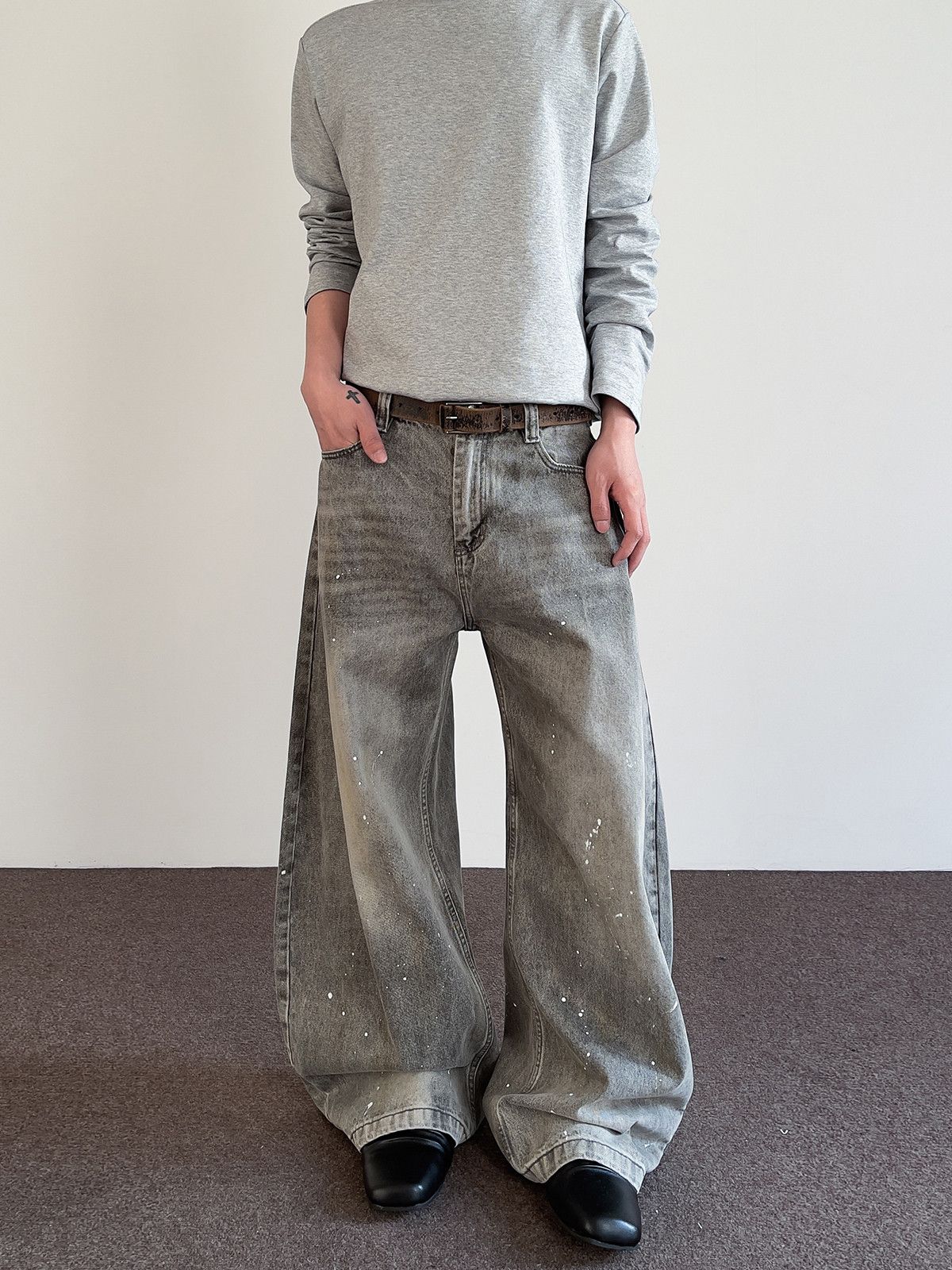 Jean × Vintage Wide Leg Baggy Jeans with Paint Splatter Detail Size US 30 / EU 46 - 3 Thumbnail
