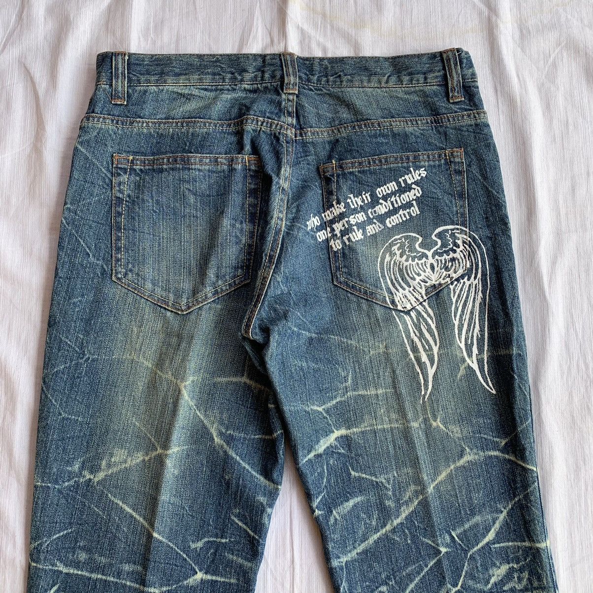 If Six Was Nine × Japanese Brand × Le Grande Bleu (L.G.B.) Nylaus distressed mud wash glitter print flared denim pants Size US 31 - 4 Thumbnail