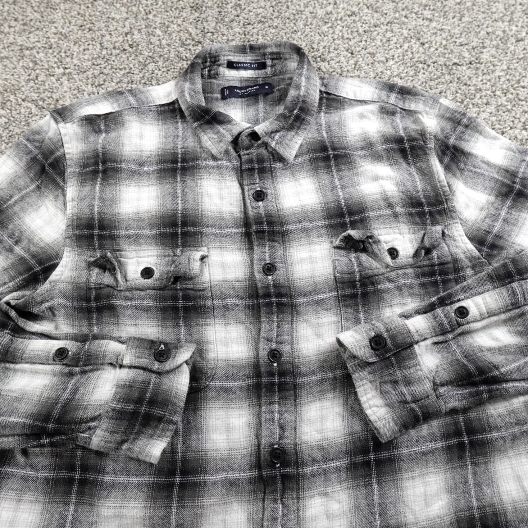 Lucky Brand Lucky Brand Shirt Mens M Gray Black Shadow Plaid Flannel Long Sleeve Button Up Size US M / EU 48-50 / 2 - 3 Thumbnail