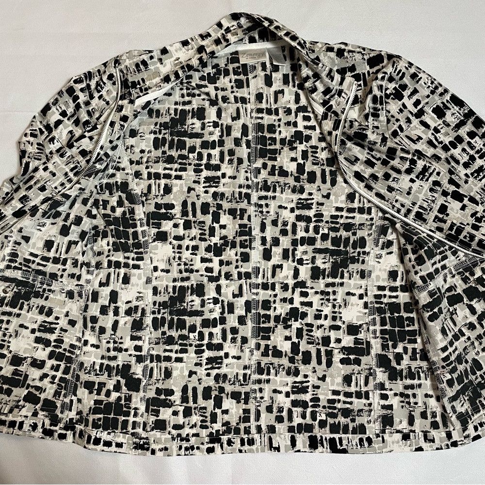 Chicos Zenergy By Chico's Black White Grey Brick Pattern Jacket Si Size L / US 10 / IT 46 - 6 Thumbnail