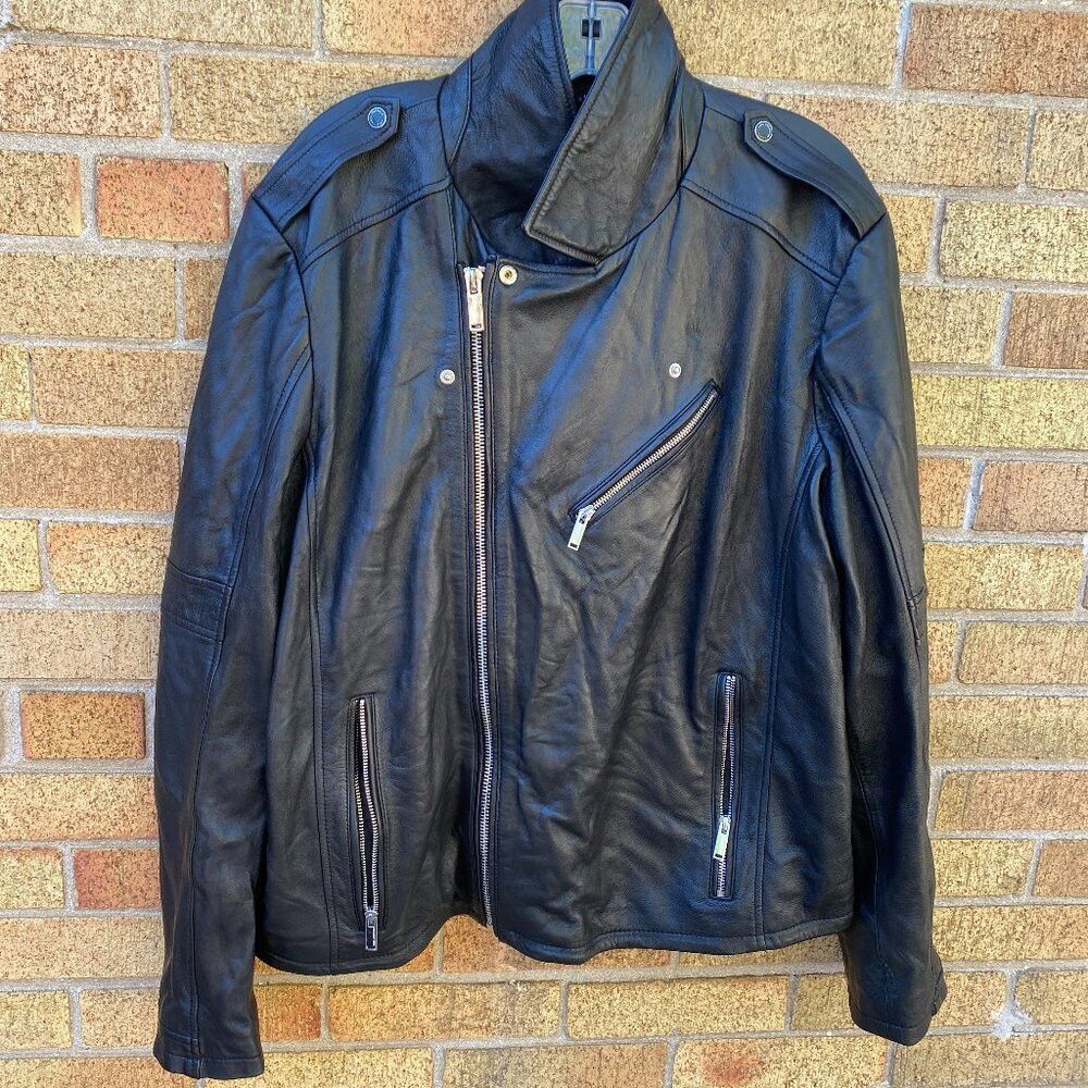 Karl Lagerfeld Karl Lagerfeld Mens Leather Biker Jacket A Symmetrical Mult Size US XXL / EU 58 / 5 - 3 Thumbnail