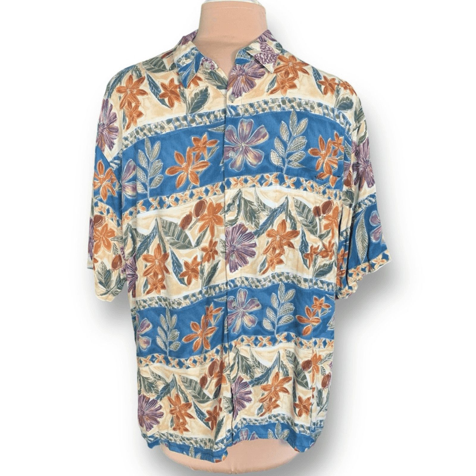 Vintage Vintage 90s Campia Moda Rayon Printed Shirt Blue Floral Top Size US XL / EU 56 / 4 - 2 Thumbnail