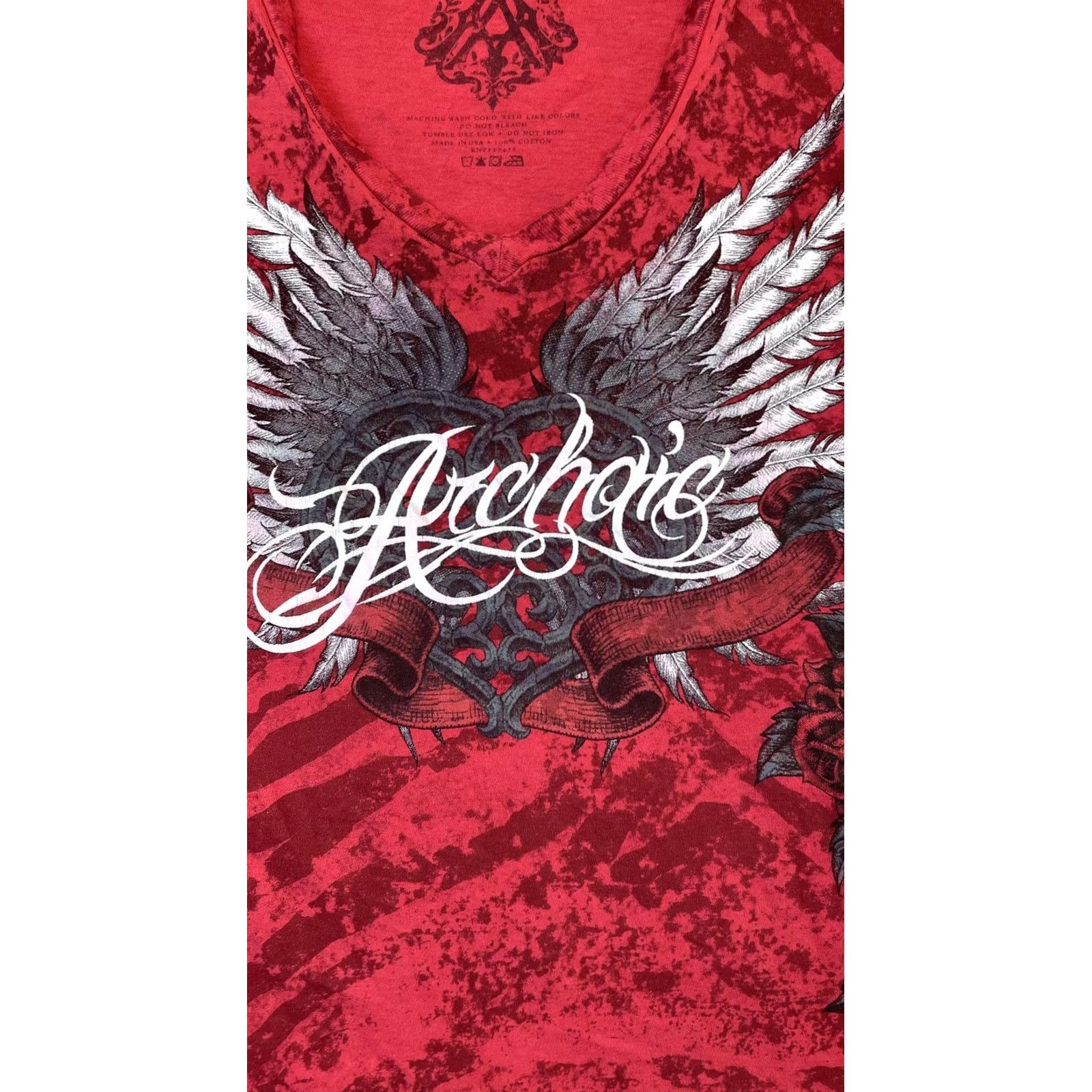 Vintage Archaic Shirt Womens M Red V-Neck Graphic Wings Roses Dagger Rock Gothic Shirt T-Shirt Womens Medium Red V-Neck Graphic Wing Roses Dagger Rock Gothic Size M / US 6-8 / IT 42-44 - 2 Thumbnail
