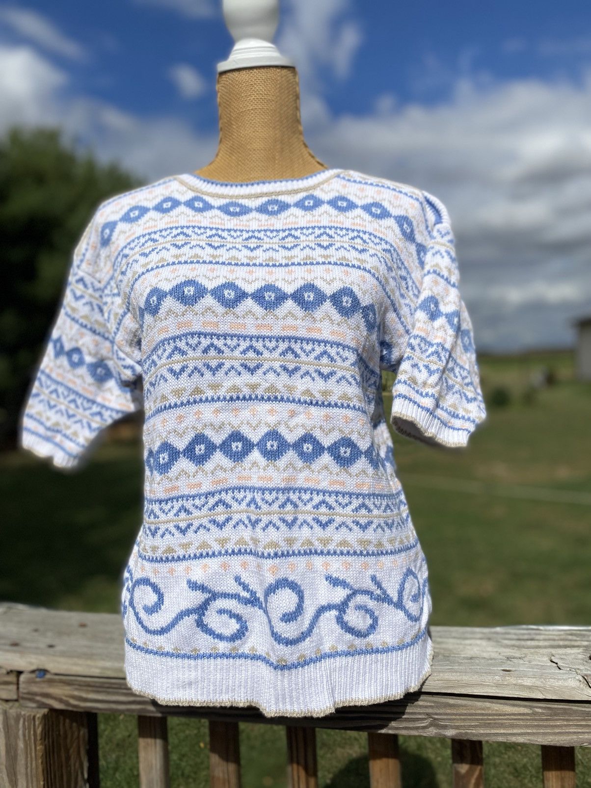 Other Jayson Younger Women’s White Blue Sage Peach Sweater Cotton Size M / US 6-8 / IT 42-44 - 1 Thumbnail