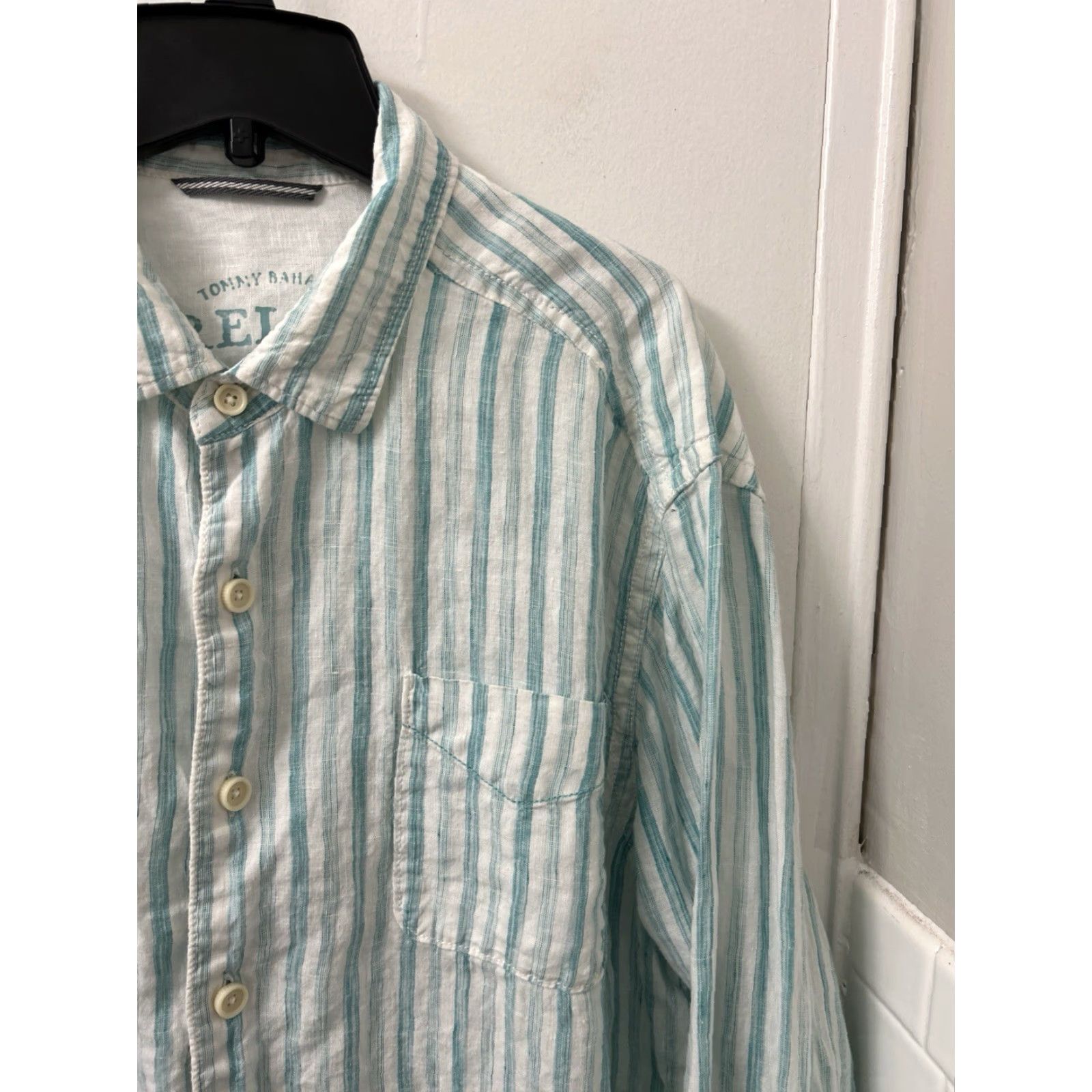 Tommy Bahama Tommy Bahama Shirt Mens Large White Green Striped 100% Linen Button-Down L/S Size US L / EU 52-54 / 3 - 4 Thumbnail
