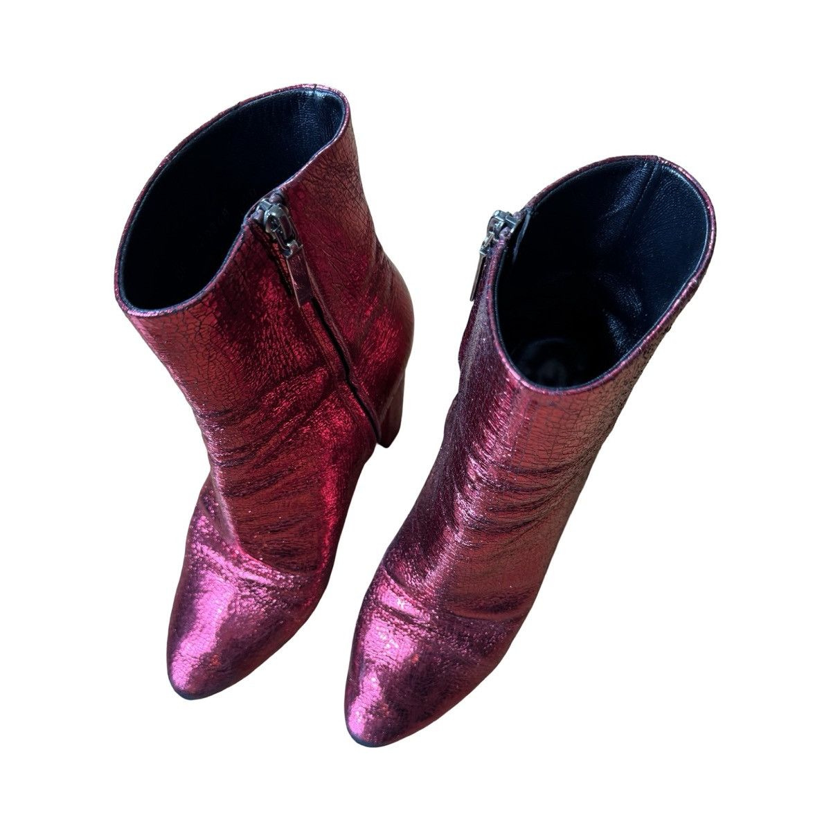 Saint Laurent Paris × Yves Saint Laurent Saint Laurent Paris Lou Crackled Red Metallic Leather Bootie Size US 10 / IT 40 - 2 Thumbnail