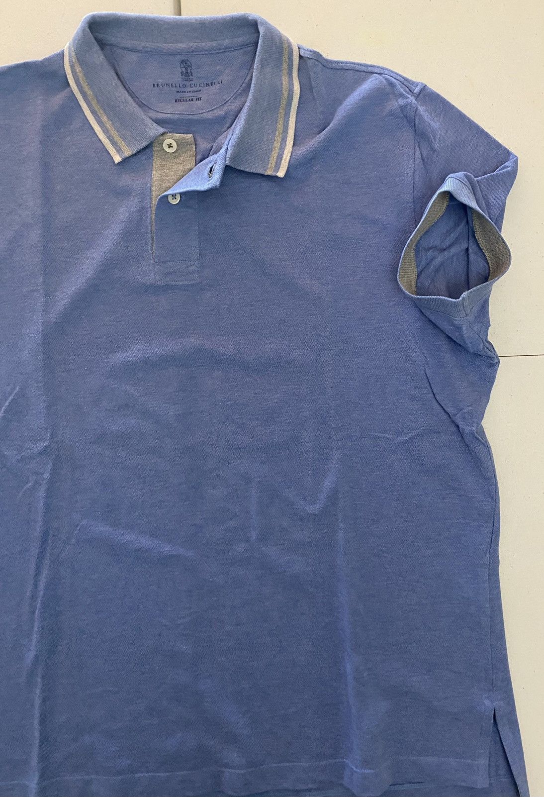 Brunello Cucinelli Brunello Cucinelli ocean/grey trim reg fit 2btn polo nwot Size US XL / EU 56 / 4 - 3 Thumbnail