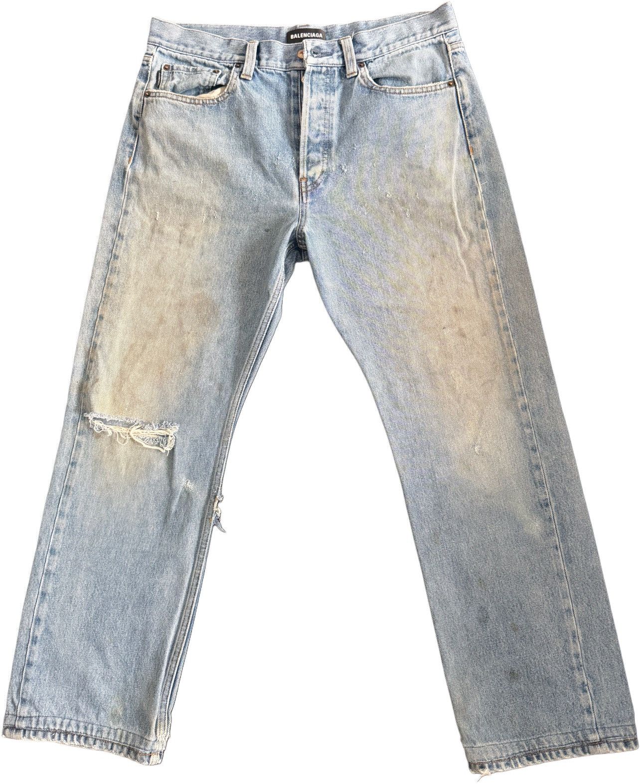 Balenciaga Balenciaga Distressed Straight-Leg Jeans – Light Wash Size US 32 / EU 48 - 1 Thumbnail