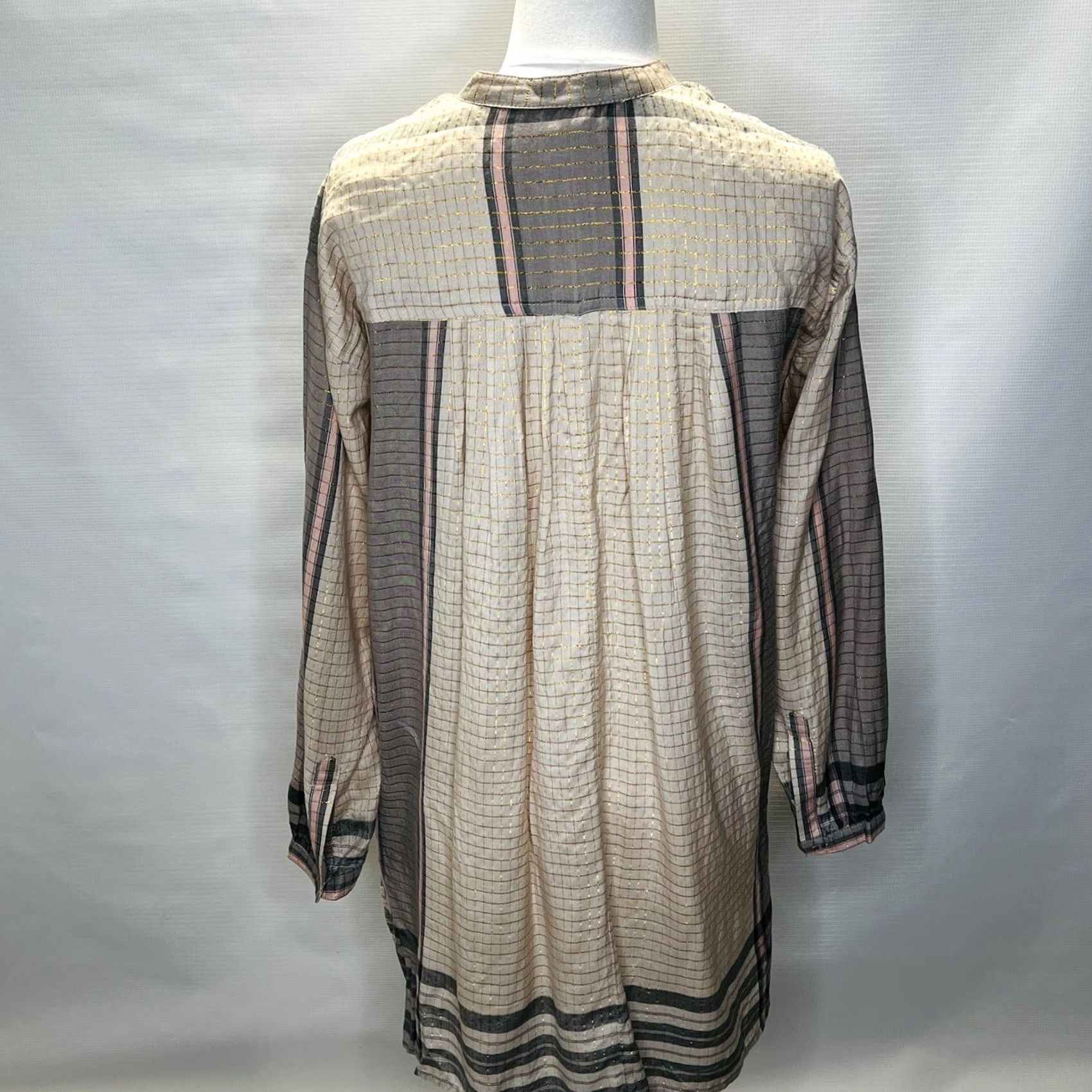 Free People Free People Tunic Dress XS Plaid Long Sleeve Oversized Gray Pink Gold Size XS / US 0-2 / IT 36-38 - 3 Thumbnail