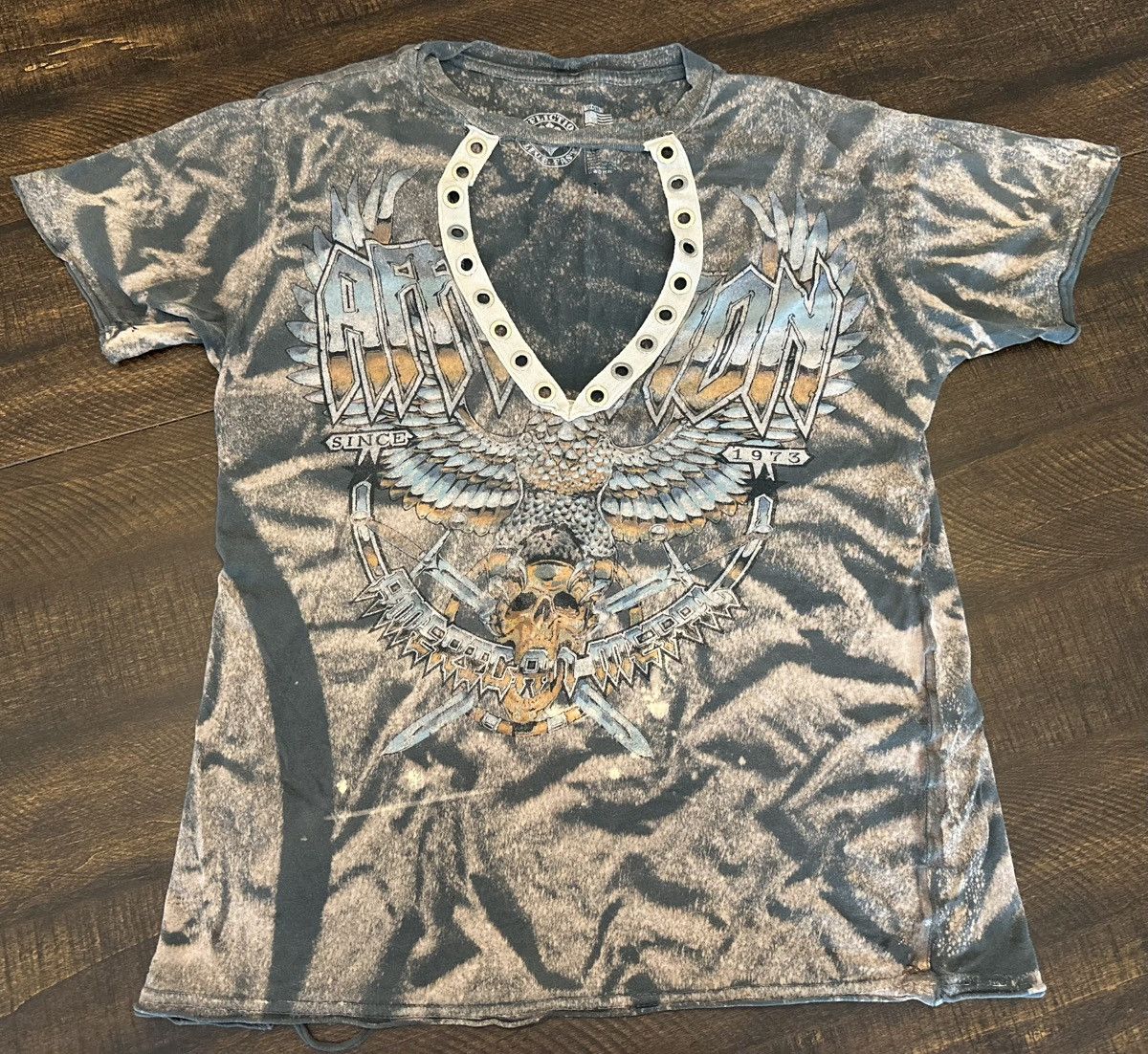 Affliction Affliction Women’s Distressed AOP S/S Shirt-Size Medium Size M / US 6-8 / IT 42-44 - 1 Thumbnail