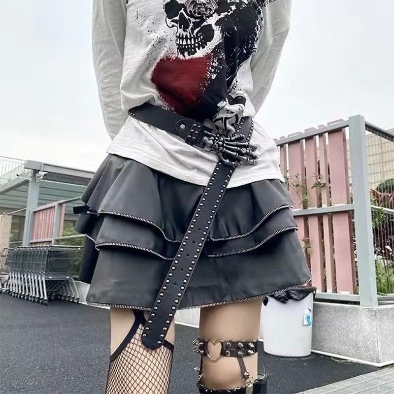 Leather × Vintage Hand Skull Rivet Unisex Waist Pu Leather Belt Size ONE SIZE - 1 Thumbnail