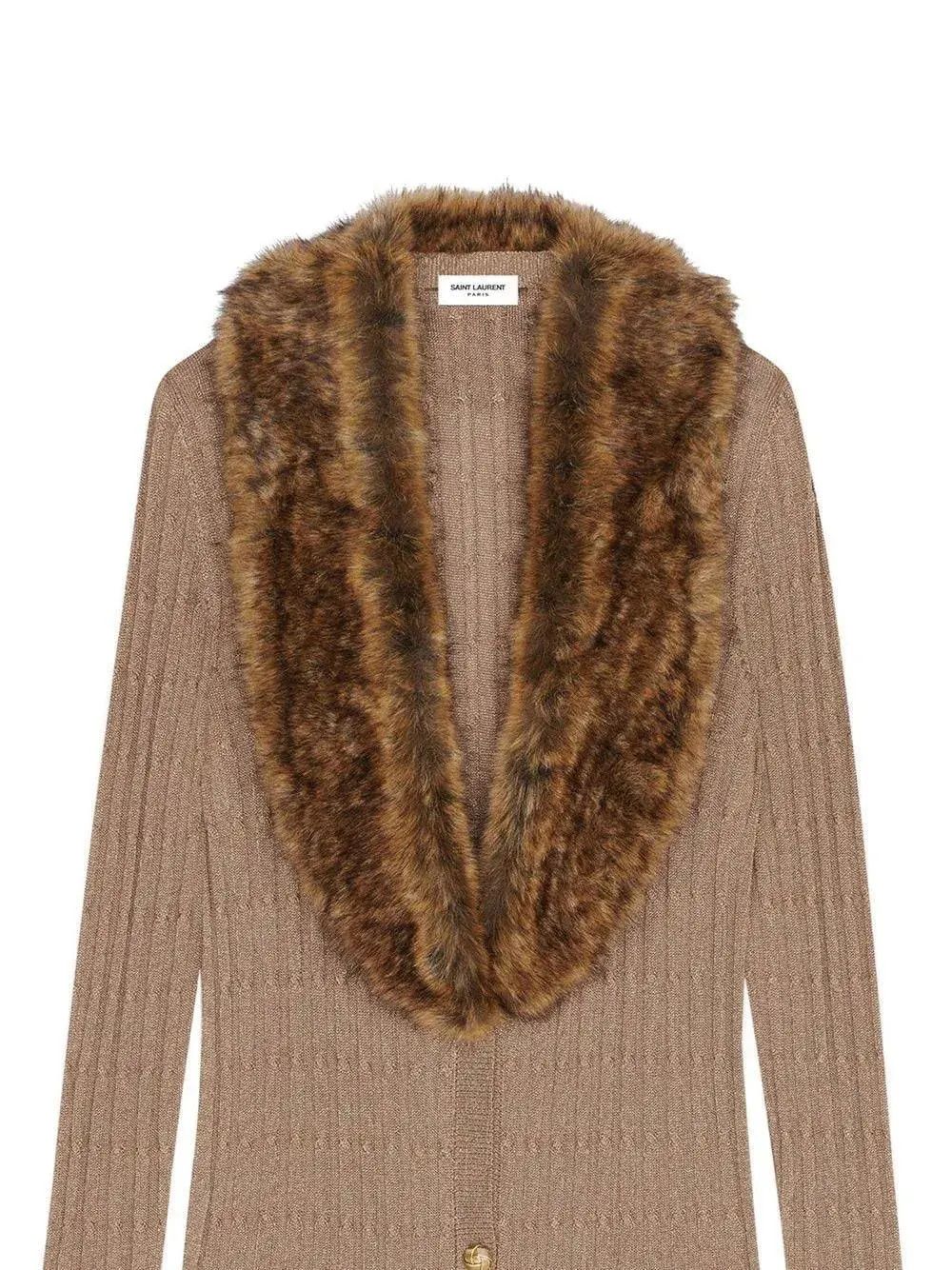 Saint Laurent Paris o1s1wg110924 Long Cardigan Dress Ribbed Knit Wool in Brown Size XS / US 0-2 / IT 36-38 - 3 Thumbnail