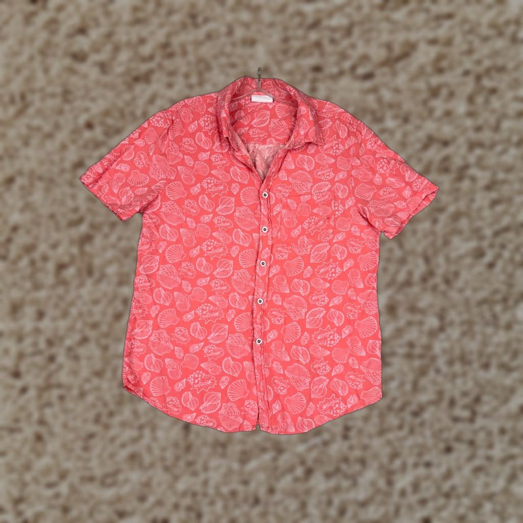 Vintage Cove Shirt Men M Pink White Seashells 100% Rayon Button Up Pocket Hawaiian Logo: Resort Vacation Luau Aloha American Geometric Short Sleeve Size US M / EU 48-50 / 2 - 1 Thumbnail