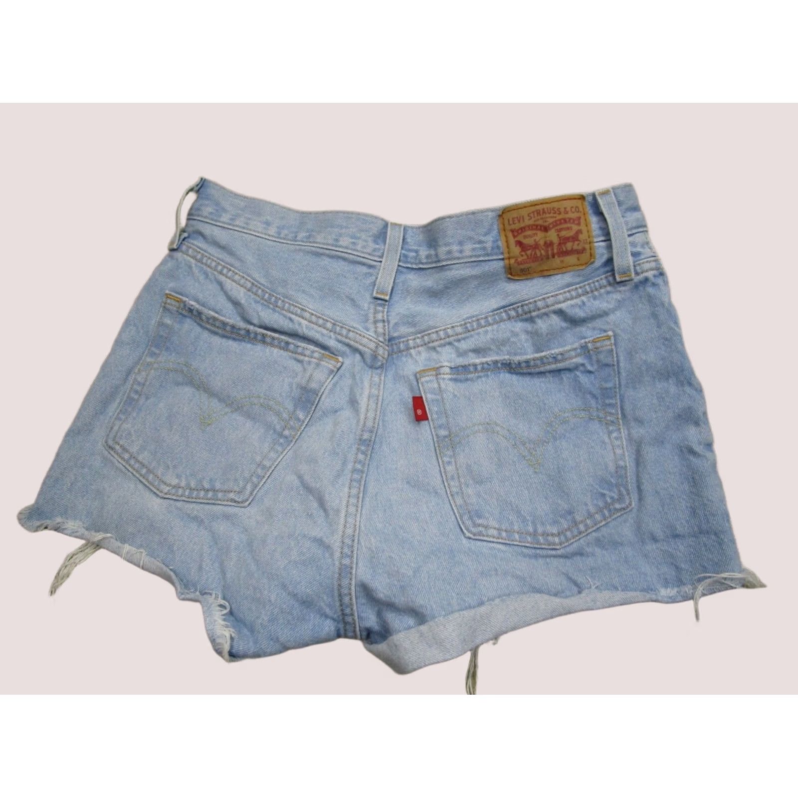 Levi's Levi's 501 Shorts Women 29 High Rise Distressed Ripped Hot Pants Denim Blue Leather Logo 5-Pocket Style: Short Size 29" - 1 Thumbnail