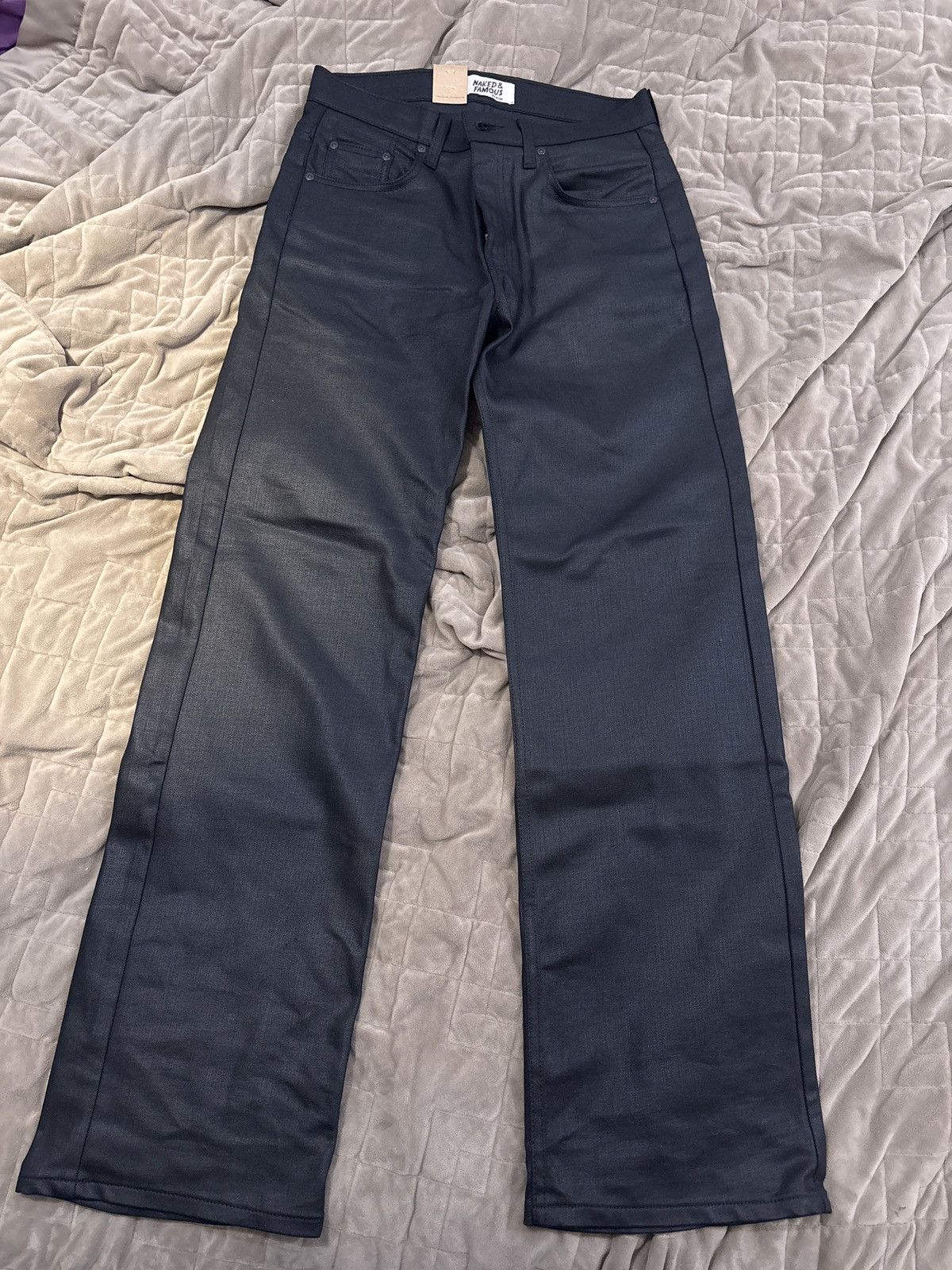 Naked & Famous Strong guy black waxed denim pants Size US 31 - 1 Thumbnail